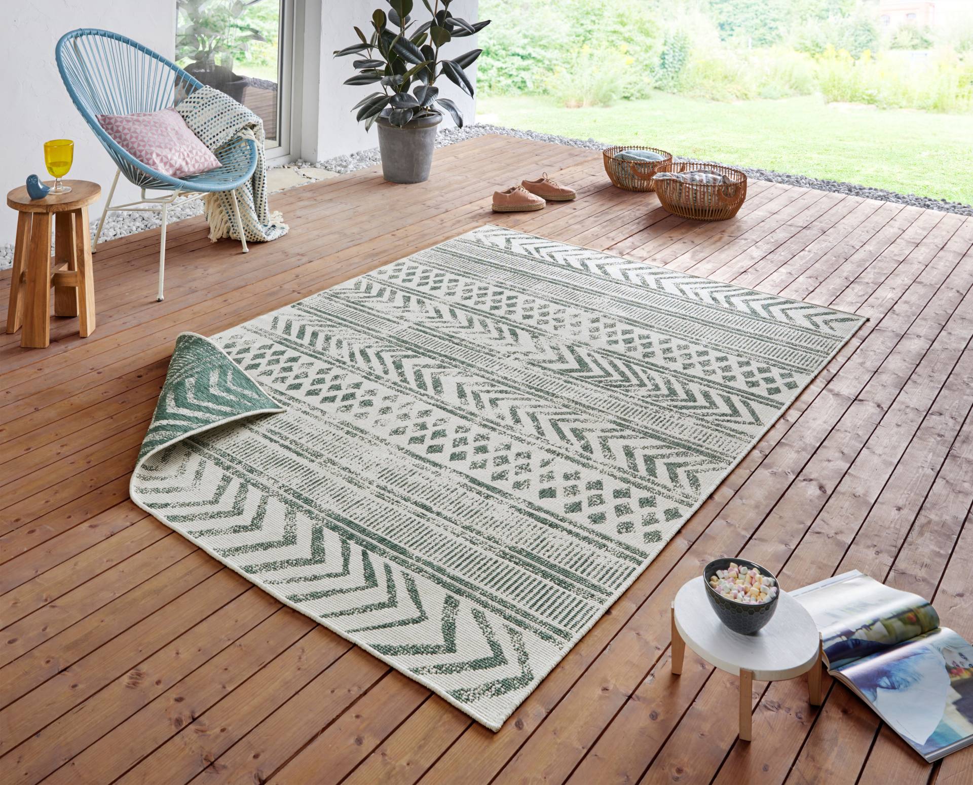 NORTHRUGS Teppich »BIRI Wendeteppich«, rechteckig, 5 mm Höhe, In-& Outdoor, Wetterfest, Balkon, Läufer, Wohnzimmer, Wasserfest, Boho von NORTHRUGS