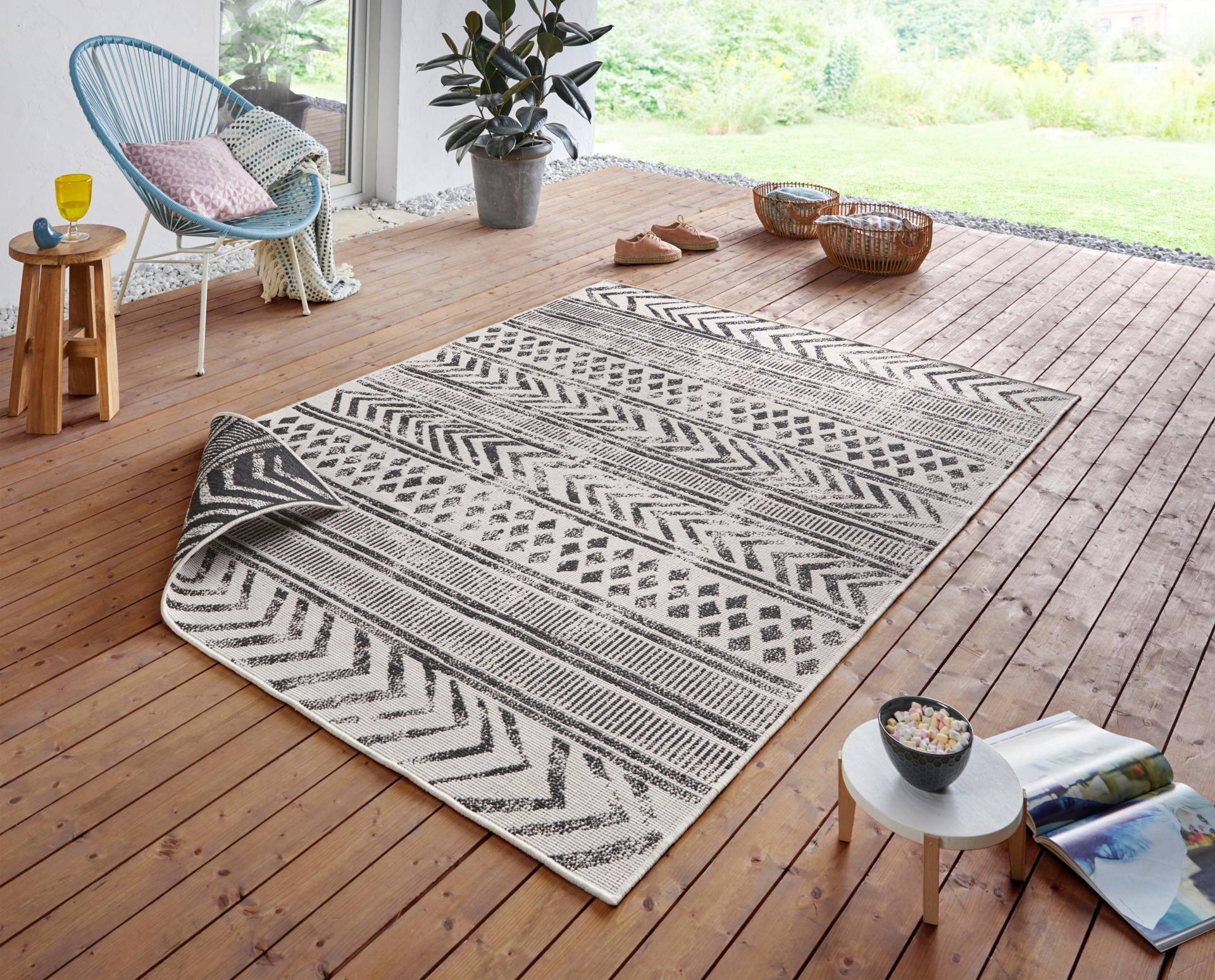 NORTHRUGS Teppich »BIRI Wendeteppich«, rechteckig, In-& Outdoor, Wetterfest, Balkon, Garten, Wohnzimmer, Wasserfest, Boho von NORTHRUGS