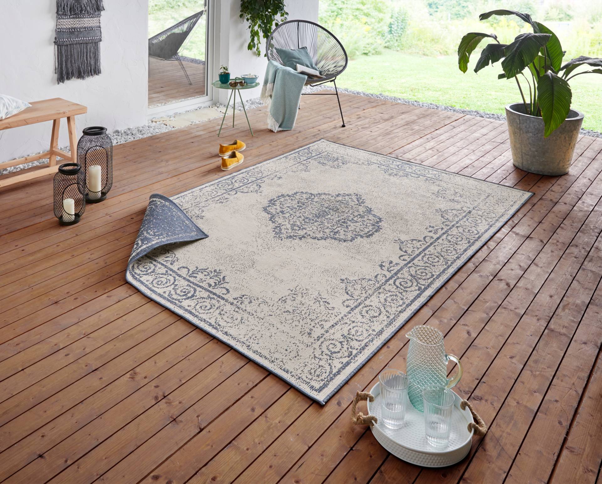 NORTHRUGS Teppich »CEBU Wendeteppich«, rechteckig, 5 mm Höhe, In-& Outdoor, Wetterfest, Balkon, Wohnzimmer, Wasserfest, Orientalisch von NORTHRUGS