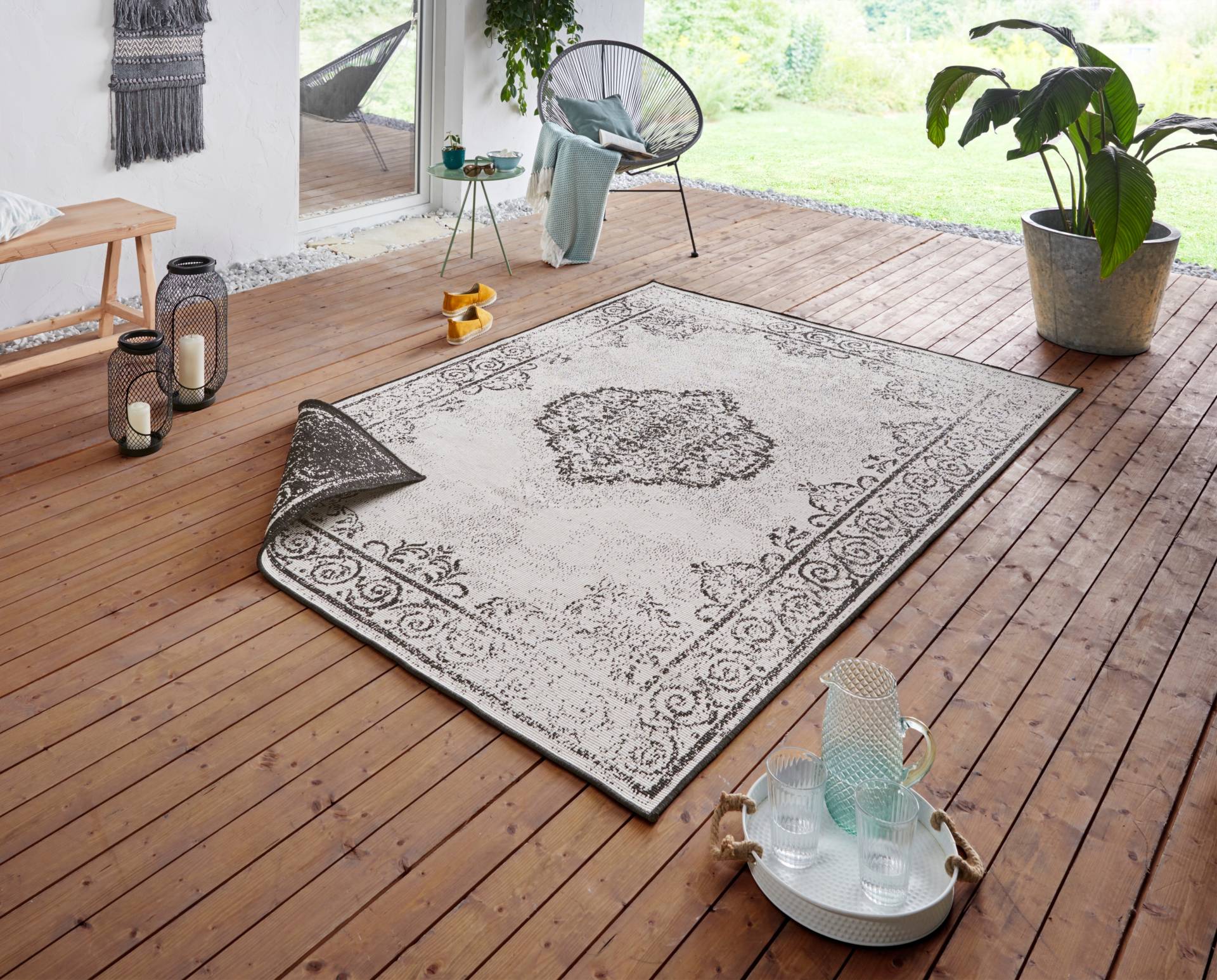 NORTHRUGS Teppich »CEBU Wendeteppich«, rechteckig, 5 mm Höhe, In-& Outdoor, Wetterfest, Balkon, Wohnzimmer, Wasserfest, Orientalisch von NORTHRUGS