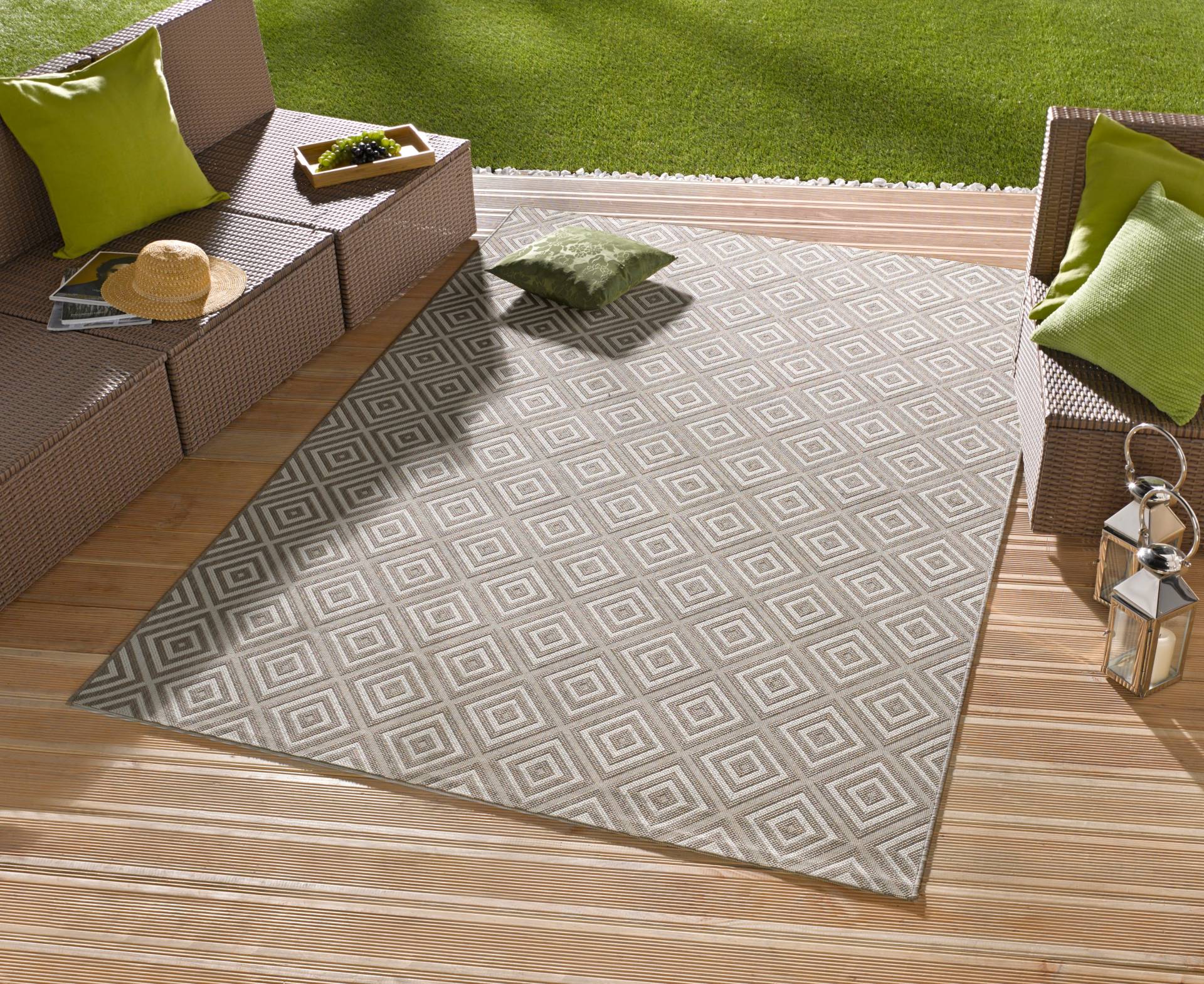 NORTHRUGS Teppich »Karo«, rechteckig, In- & Outdoor, Teppichläufer, Wetterfest, Raute, Balkon, Garten, Flur von NORTHRUGS