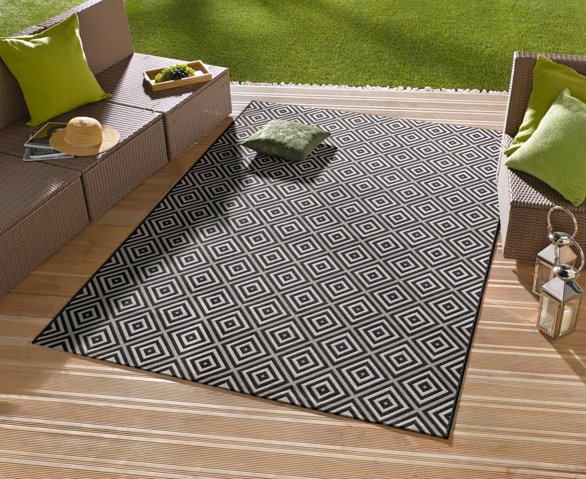 NORTHRUGS Teppich »Karo«, rechteckig, In- & Outdoor, Teppichläufer, Wetterfest, Raute, Balkon, Garten, Flur von NORTHRUGS