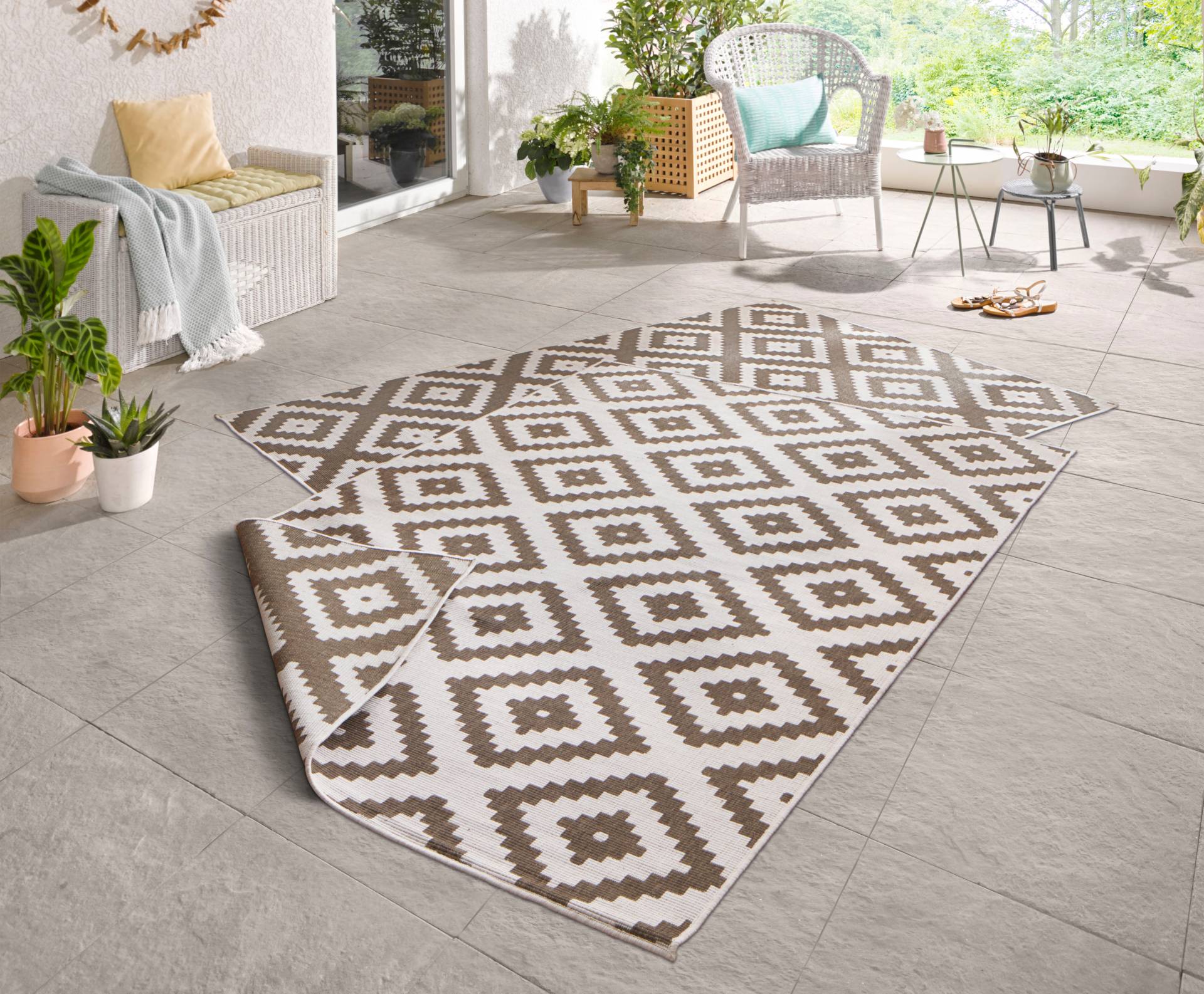 NORTHRUGS Teppich »Malta Wendeteppich«, rechteckig, In-& Outdoor, Wetterfest, Balkon, Rautenmuster, Wohnzimmer,Wasserfest von NORTHRUGS