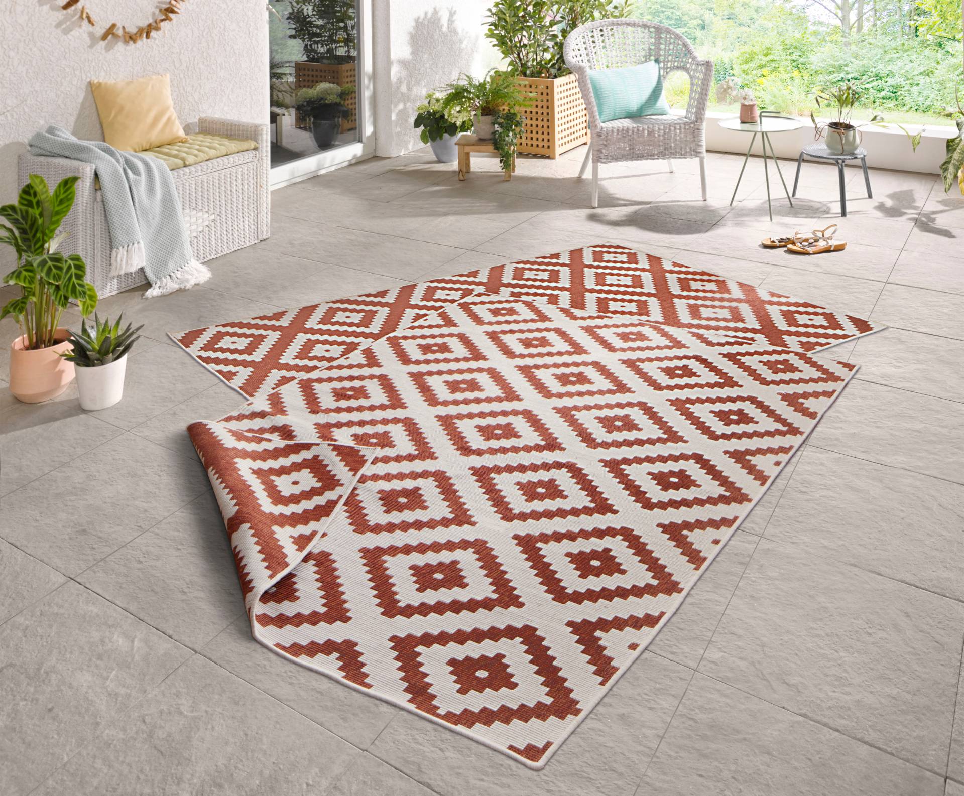 NORTHRUGS Teppich »Malta Wendeteppich«, rechteckig, 5 mm Höhe, In-& Outdoor, Wetterfest, Balkon, Terrasse, Raute, Läufer, Wohnzimmer von NORTHRUGS