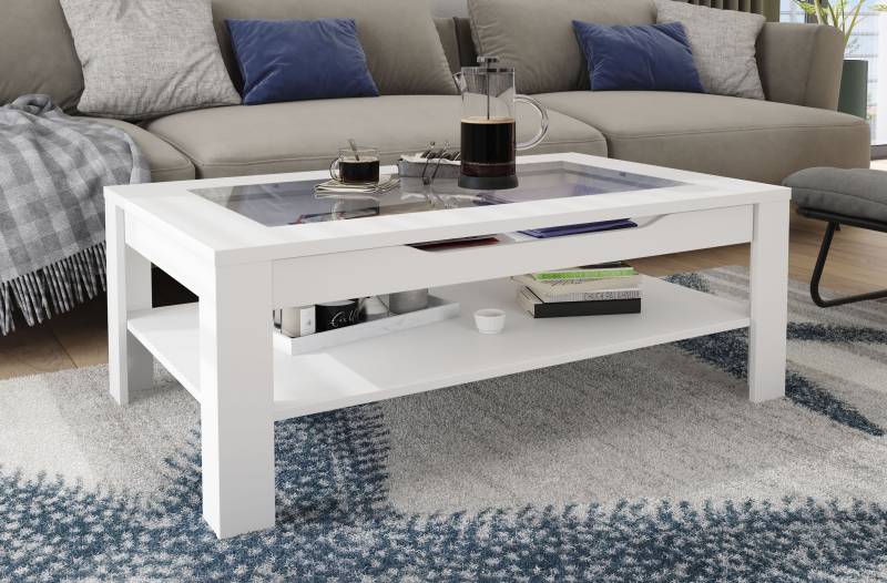 byLIVING Couchtisch »Ralph«, Breite 110 cm, mit Glaseinsatz und Schubkasten von byLIVING