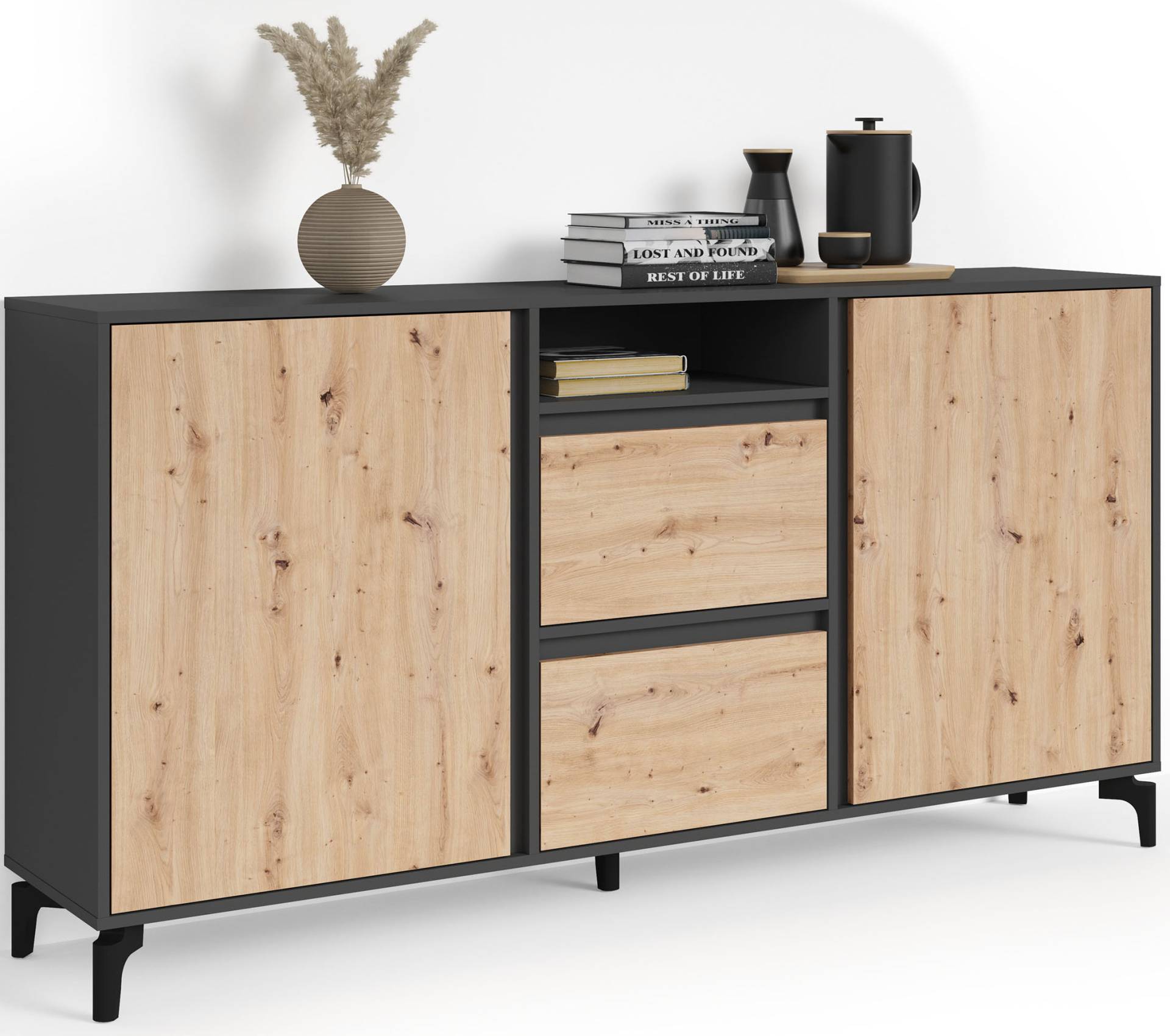 INOSIGN Sideboard »Blackwood«, Breite 180 cm, Korpus Anthrazit mit Absetzung in Eiche von INOSIGN