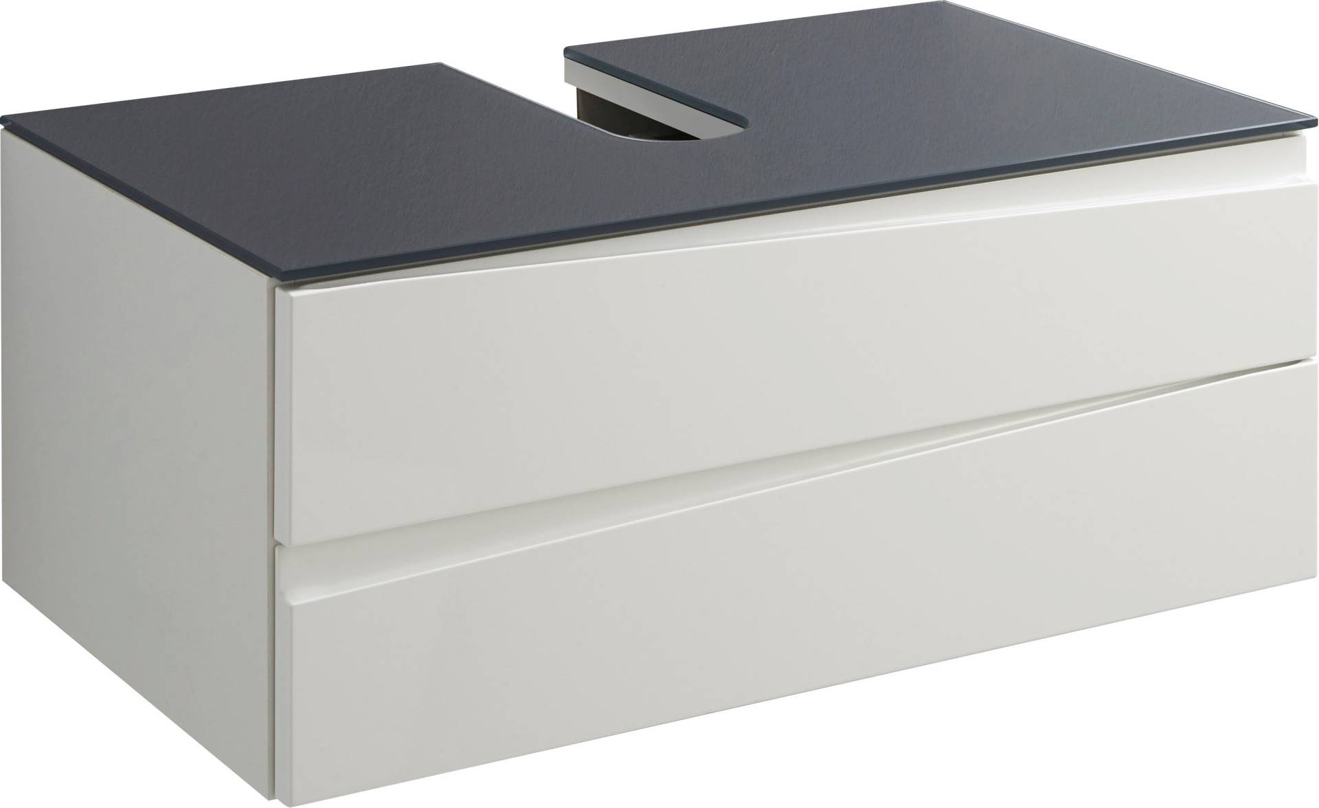 byLIVING Waschbeckenunterschrank »Shape«, Breite 80 cm, Front Hochglanz weiss, Deckeplatte Glas anthrazit von byLIVING