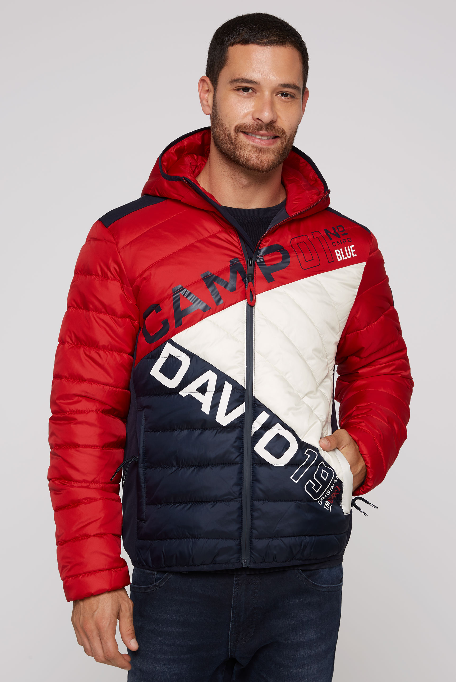 CAMP DAVID Steppjacke, mit Kapuze, mit Colour-Blocking und Rücken-Print von camp david