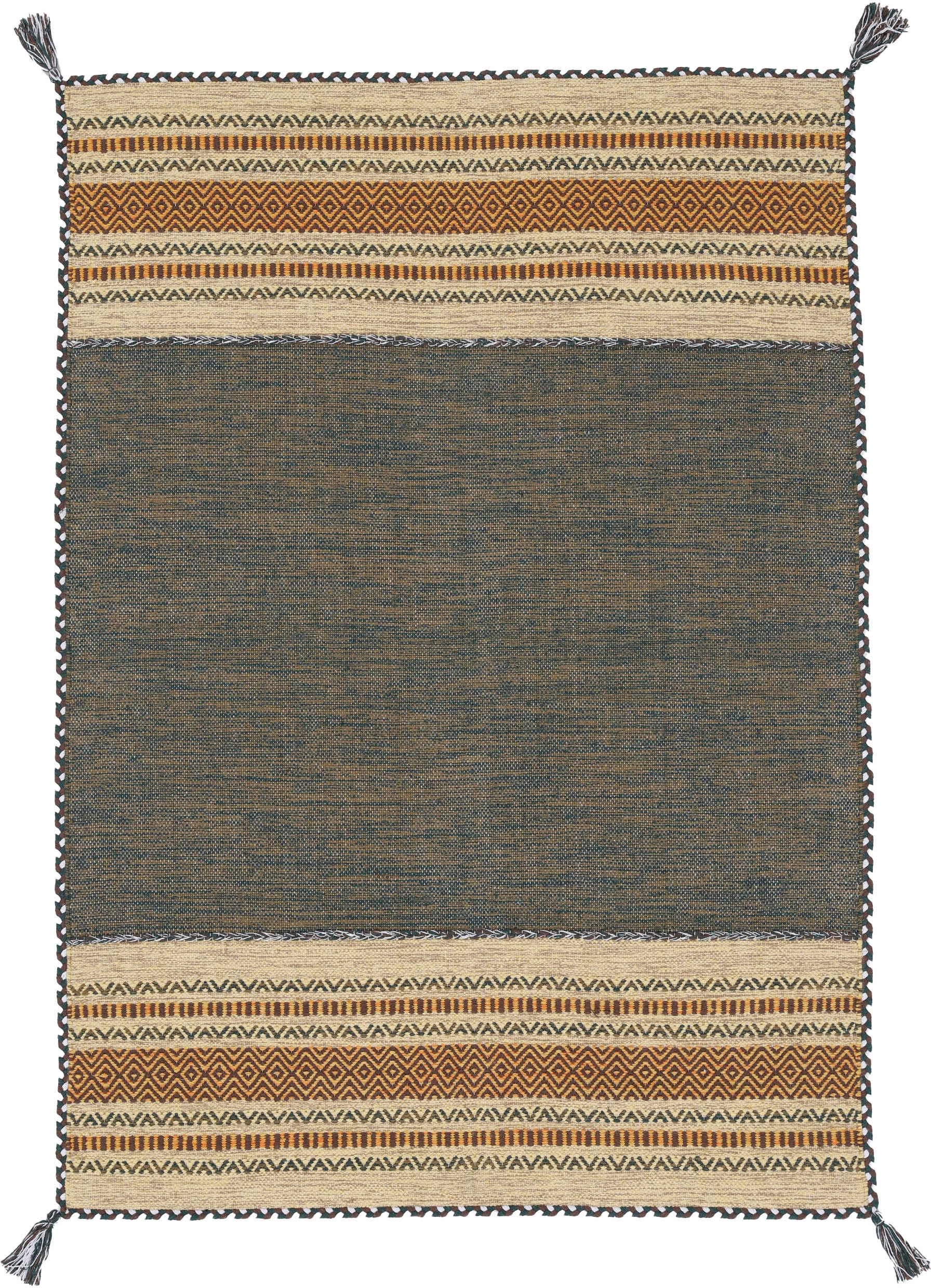 carpetfine Teppich »Kelim Azizi«, rechteckig, 5 mm Höhe, Baumwolle, Wendeteppich mit Fransen, Wohnzimmer carpetfine Teppich »Kelim Azizi«, rechteckig, 5 mm Höhe, Baumwolle, Wendeteppich mit Fransen, Wohnzimmer von carpetfine