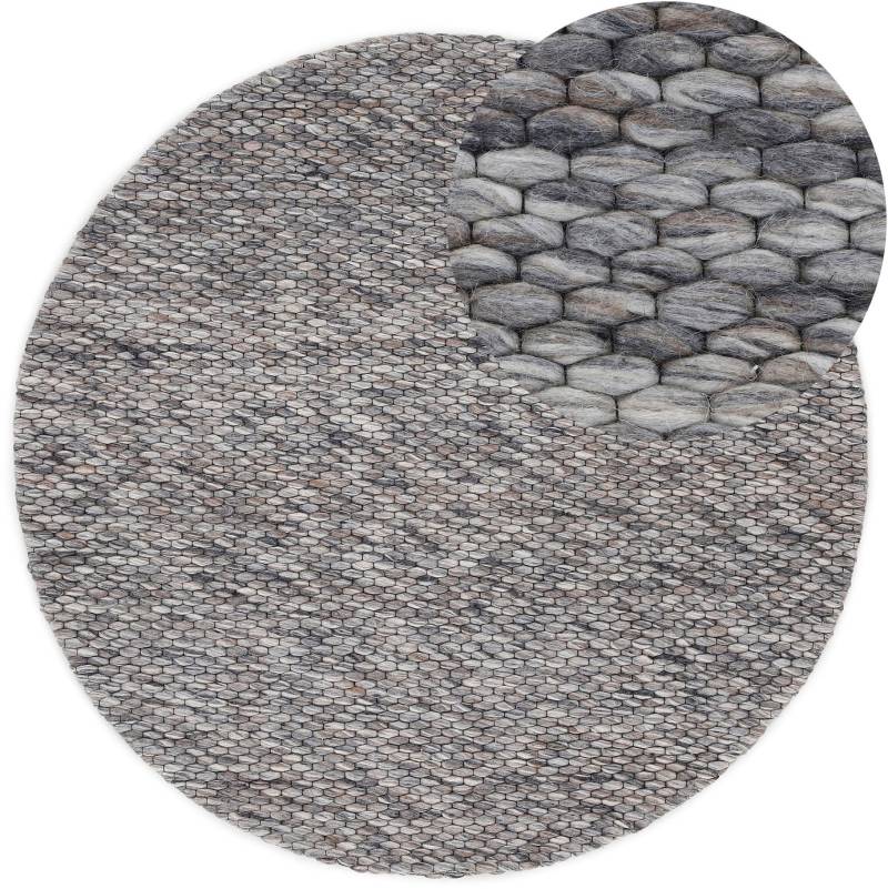 carpetfine Wollteppich »Sina«, rund, 14 mm Höhe, grobe Struktur, Zeitloses Design, reine Wolle, Wohnzimmer von carpetfine