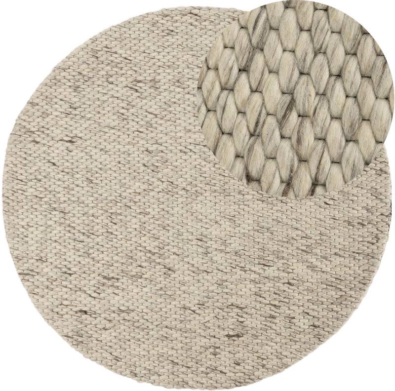 carpetfine Wollteppich »Sina«, rund, 14 mm Höhe, grobe Struktur, Zeitloses Design, reine Wolle, Wohnzimmer von carpetfine