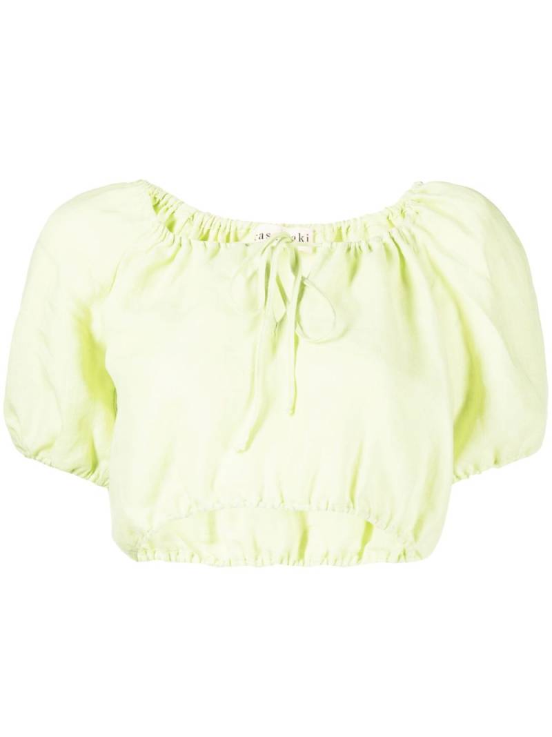 casa raki short-sleeve linen crop top - Green von casa raki