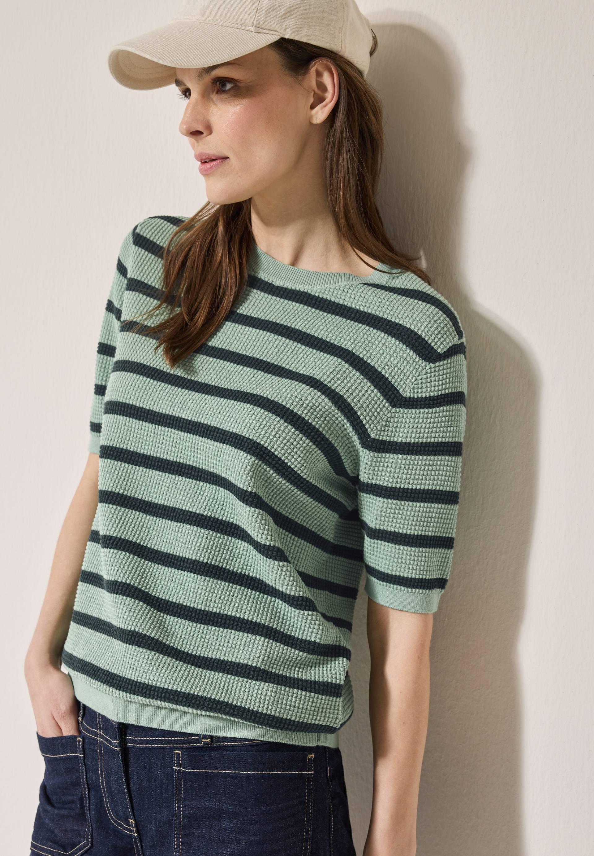 Cecil Kurzarmpullover, mit Streifen und in Struktur-Optik Cecil Kurzarmpullover, mit Streifen und in Struktur-Optik von cecil