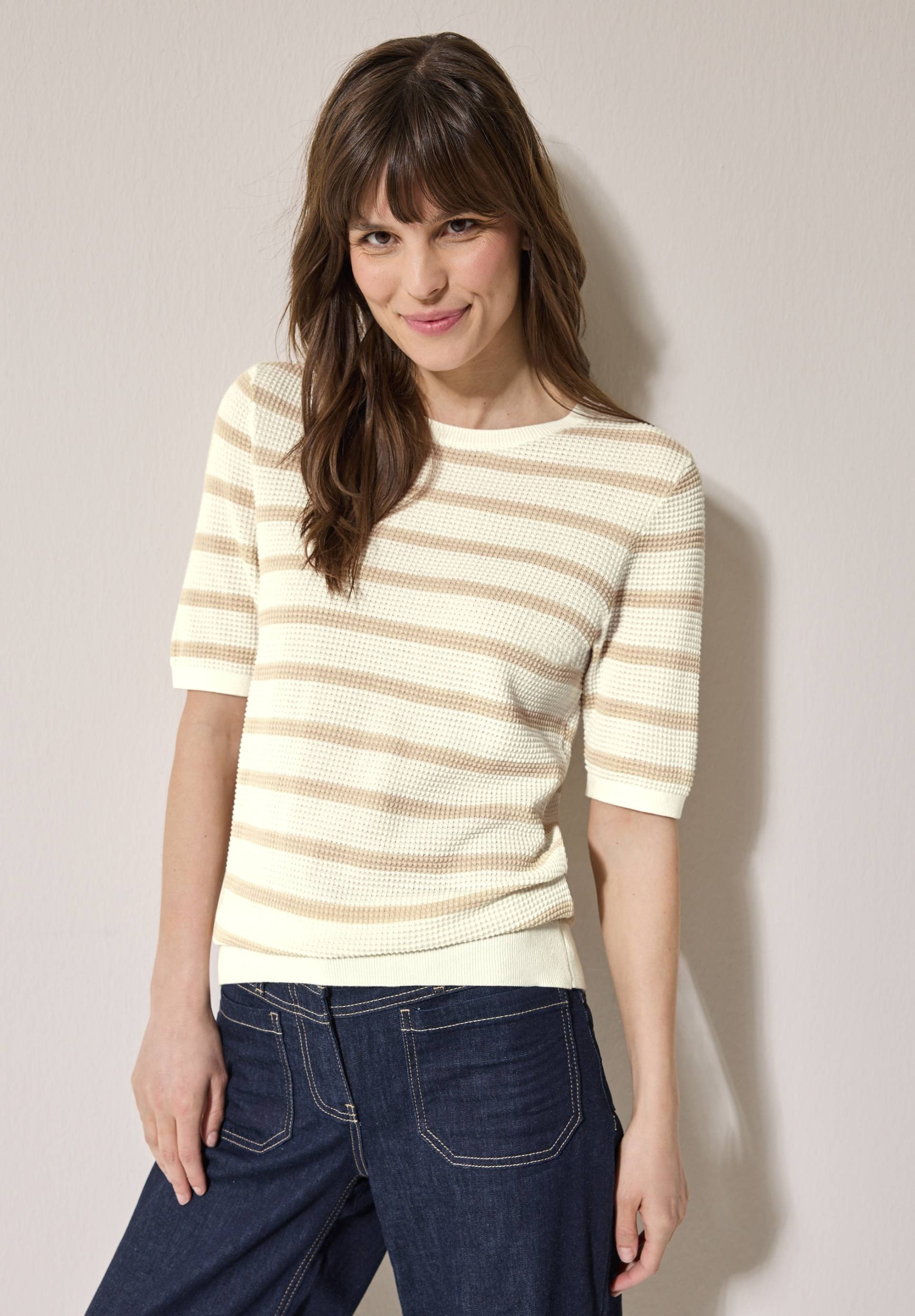 Cecil Kurzarmpullover, mit Streifen und in Struktur-Optik Cecil Kurzarmpullover, mit Streifen und in Struktur-Optik von cecil