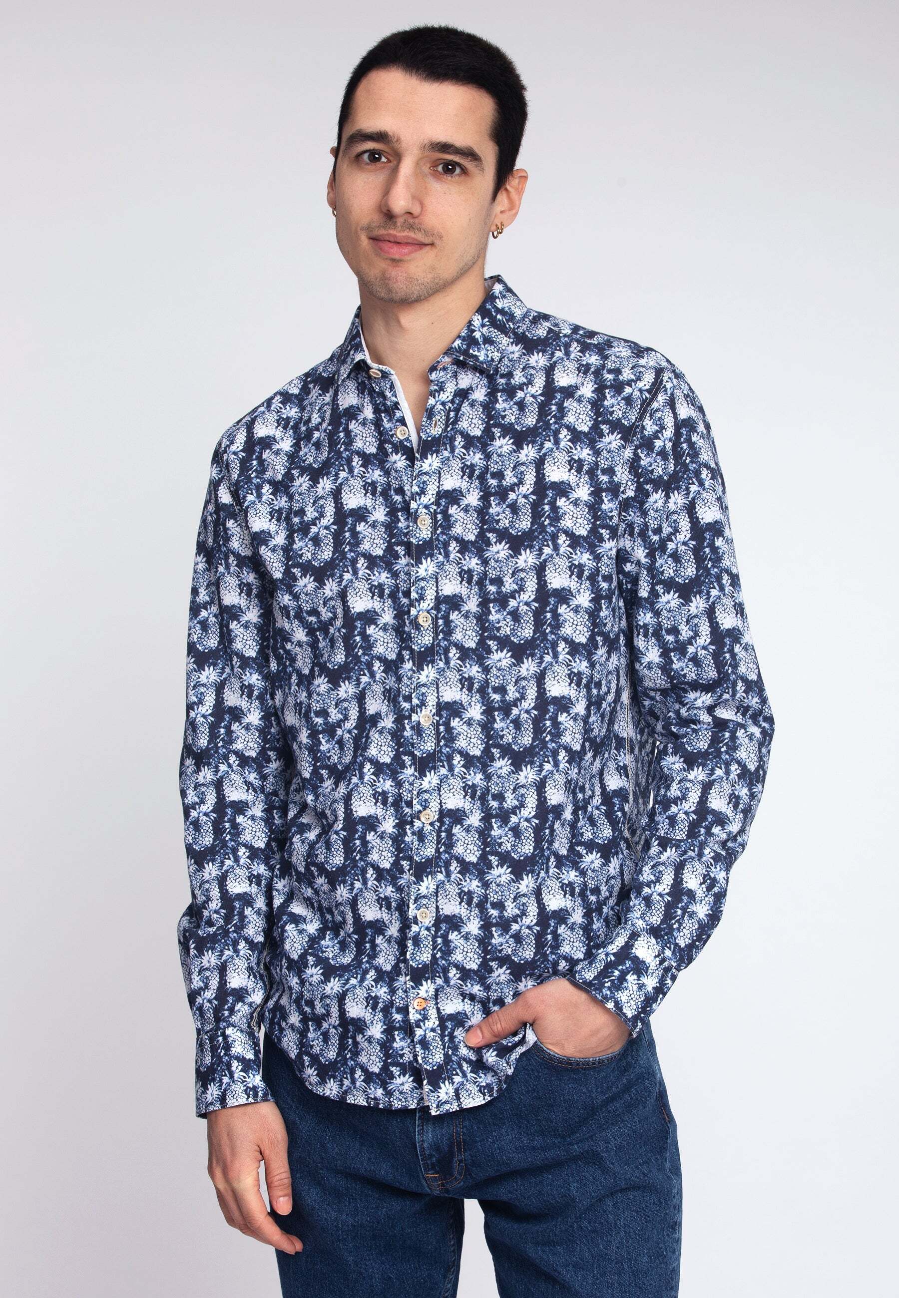 colours & sons Langarmhemd »colours & sons Hemden Shirt Blue Pineapples Print« von colours & sons