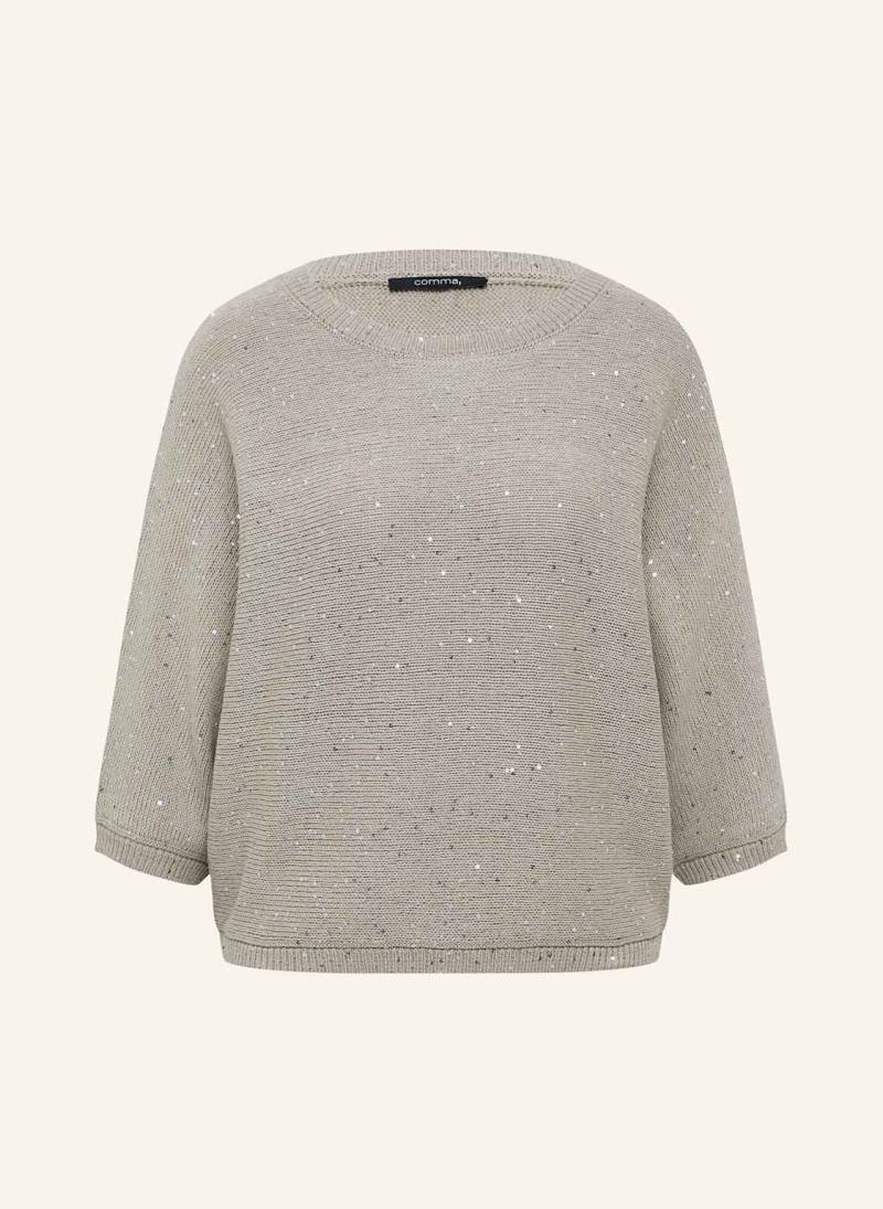 Comma Pullover Mit Pailletten Und 3/4-Arm beige von comma