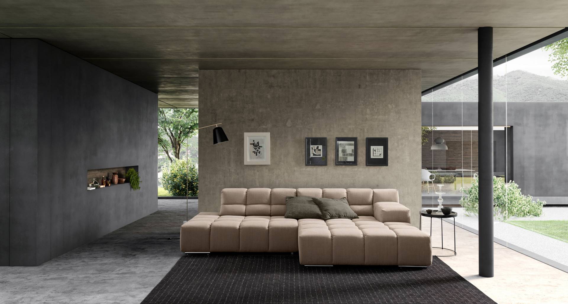 designwerk Ecksofa »Temple, Designsofa trifft hohen Sitzkomfort, L-Form«, Recamiere links oder rechts, mit Sitztiefenverstellung von designwerk