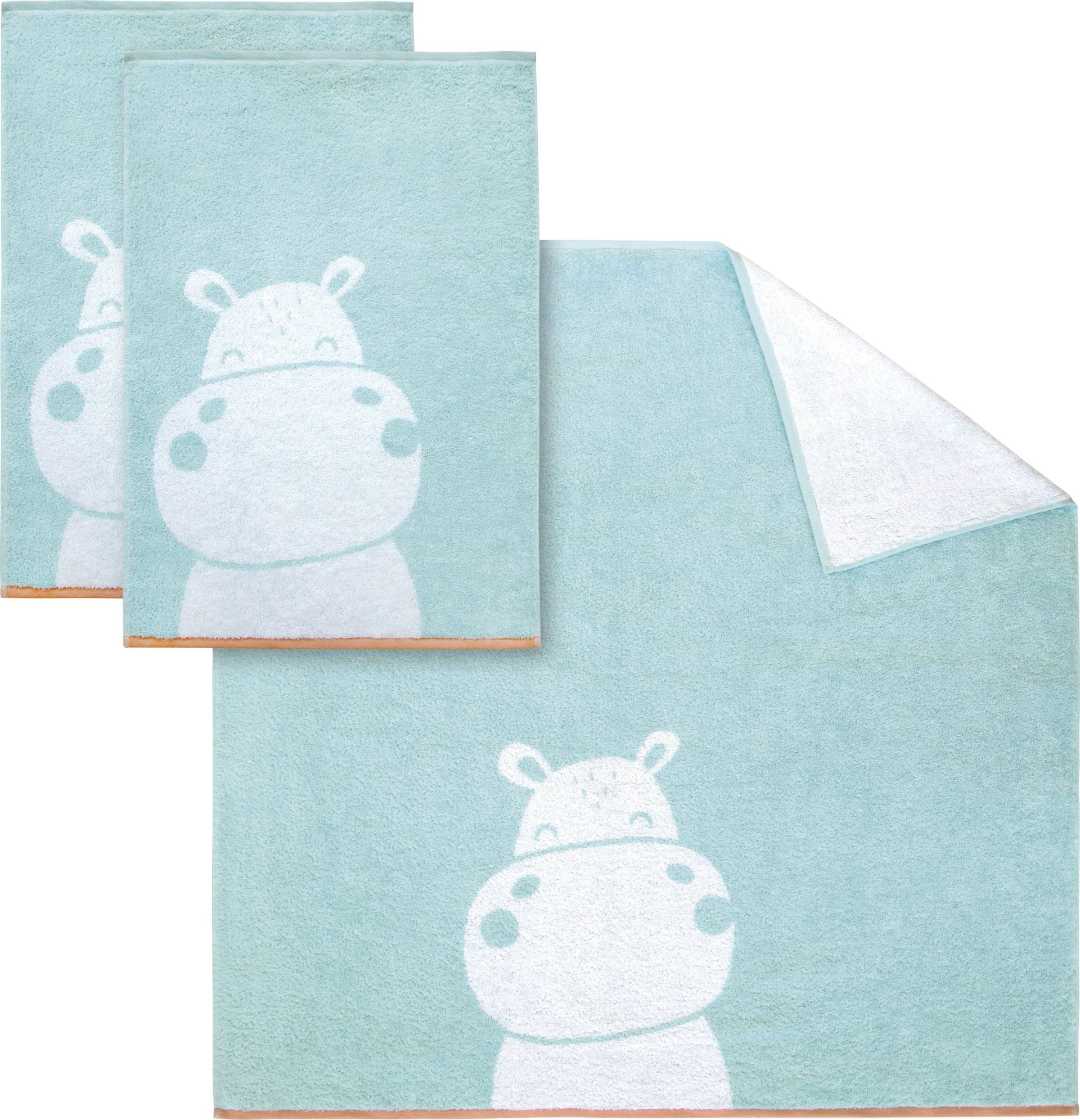 Dyckhoff Handtuch Set »Hippo«, (3 St., 2 Handtücher (50x100 cm)-1 Badetuch (100x100 cm), mit niedlichem Nilpferd von dyckhoff