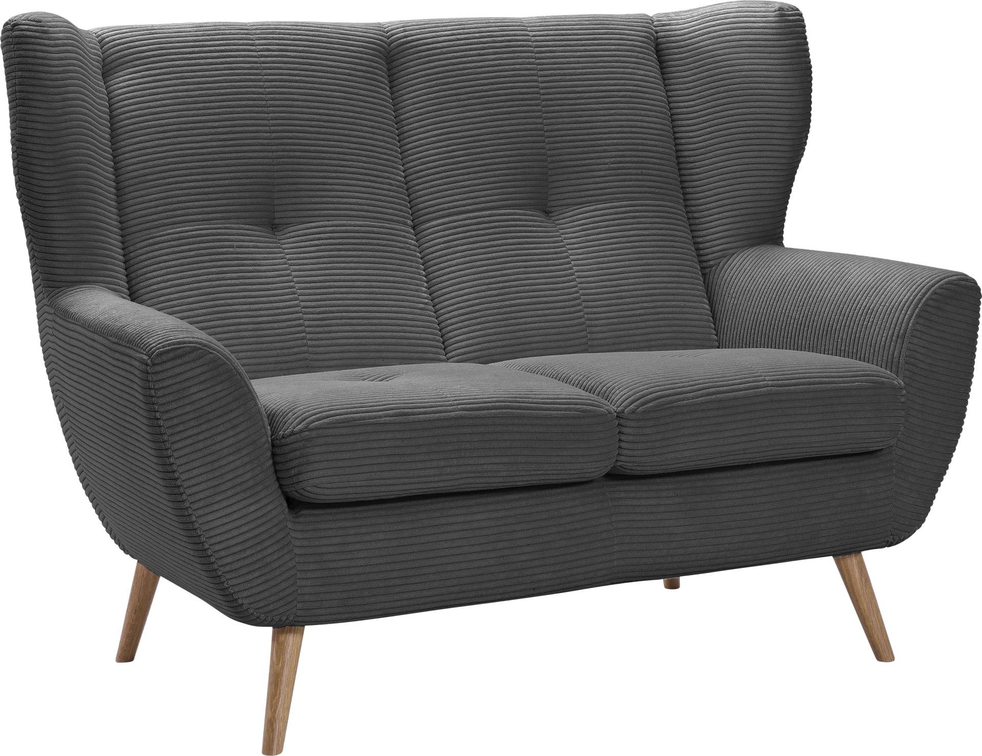 exxpo - sofa fashion 2-Sitzer »ALVESTA, Loungesofa, Küchensofa, hoher Sitzkomfort, Ohrenbackensofa«, gemütliche Rückenlehne, mit Knopfheftung und hohen Holzfüssen, in Cord von exxpo - sofa fashion