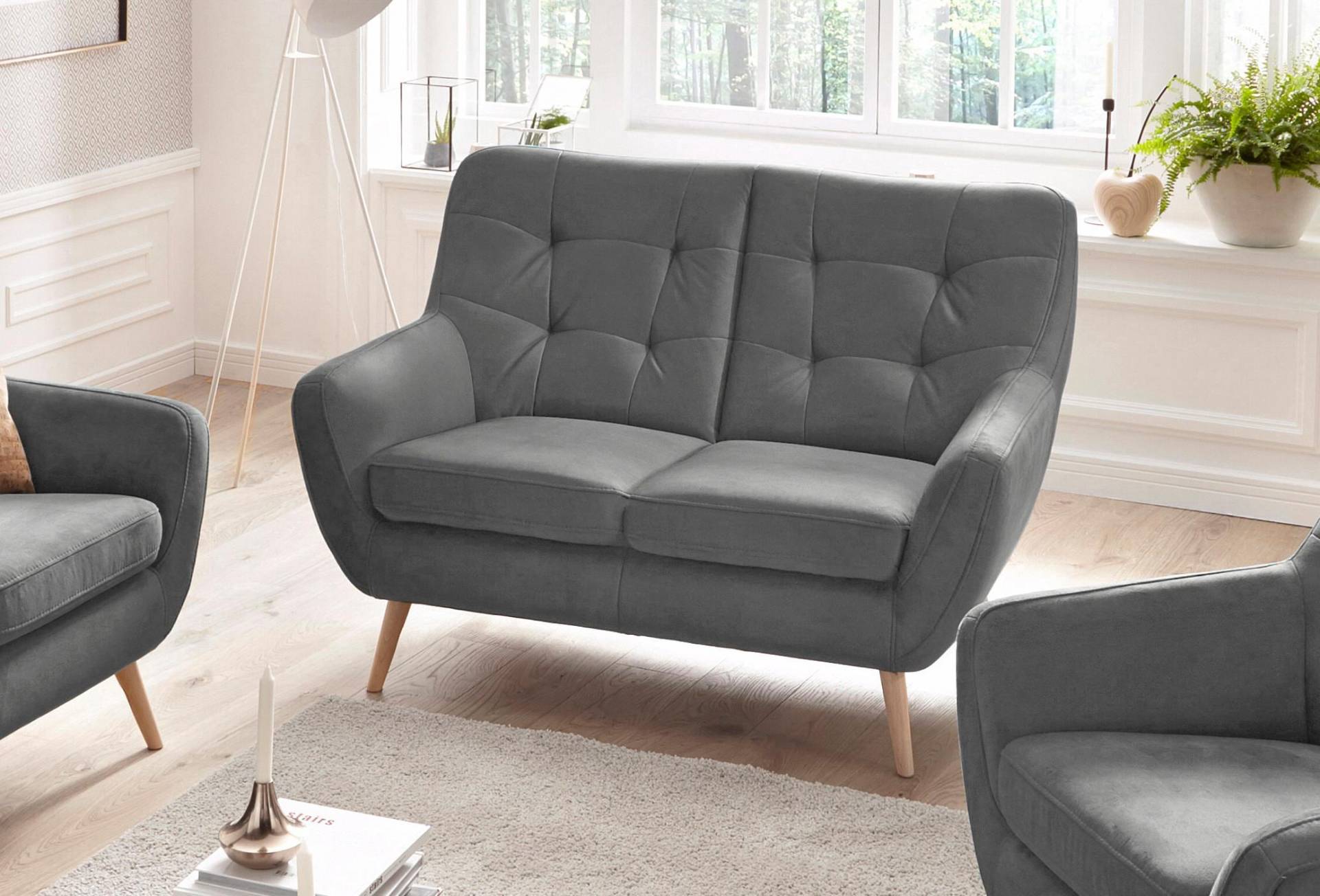 exxpo - sofa fashion 2-Sitzer »Scandi, bequem, aufwendige Rückenpolsterung für mehr Sitzkomfort«, akuelle Farben in hochwertige Bezugsqualitäten, Holzfuss von exxpo - sofa fashion