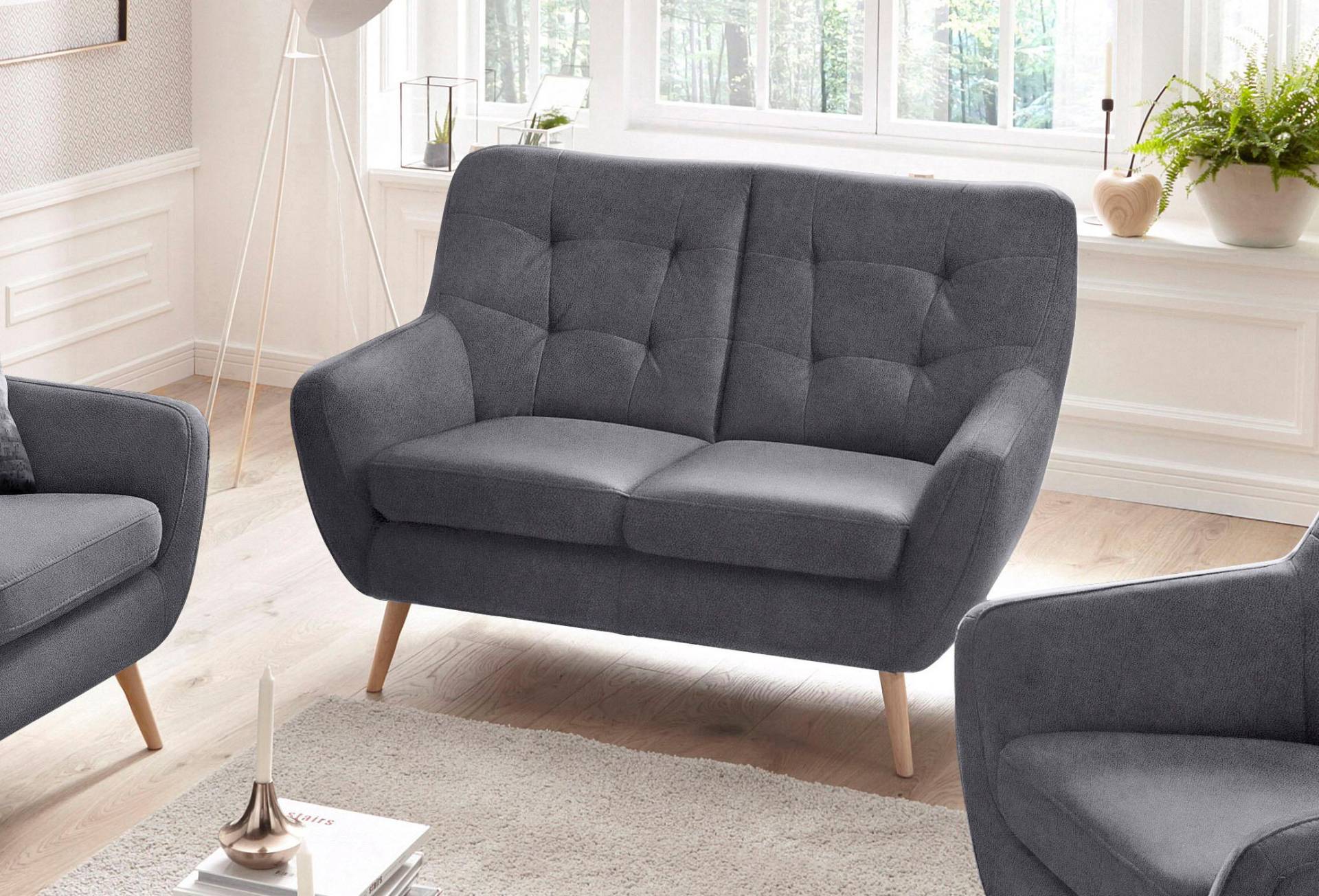 exxpo - sofa fashion 2-Sitzer »Scandi, bequem, aufwendige Rückenpolsterung für mehr Sitzkomfort«, akuelle Farben in hochwertige Bezugsqualitäten, Holzfuss von exxpo - sofa fashion