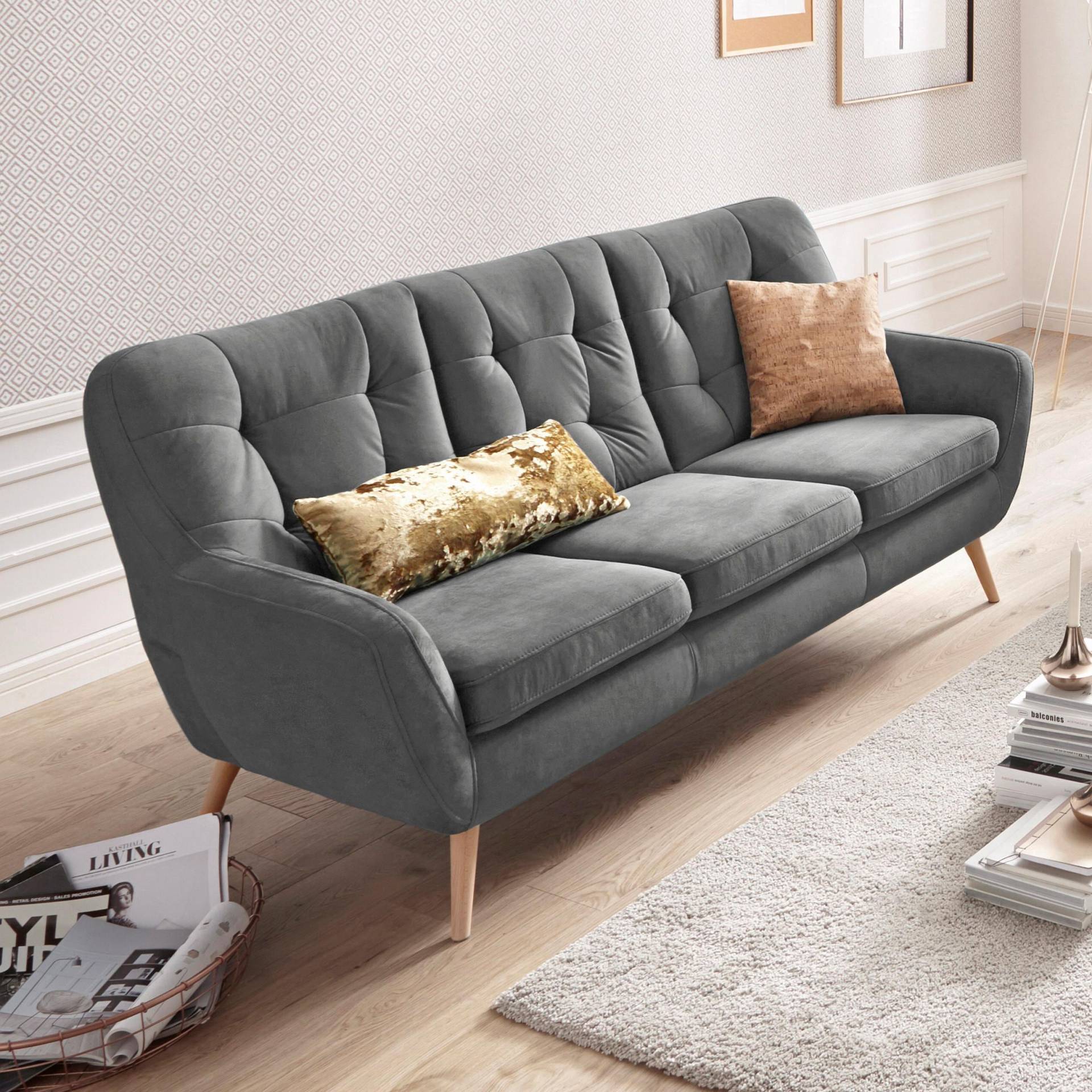 exxpo - sofa fashion 3-Sitzer »Scandi, bequem, aufwendige Rückenpolsterung für mehr Sitzkomfort«, aktuelle Farben in hochwertigen Bezugsqualitäten, Holzfuss von exxpo - sofa fashion