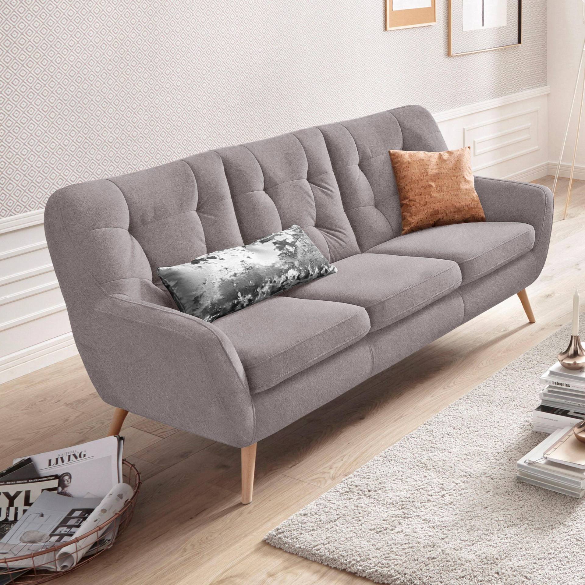 exxpo - sofa fashion 3-Sitzer »Scandi, bequem, aufwendige Rückenpolsterung für mehr Sitzkomfort«, aktuelle Farben in hochwertigen Bezugsqualitäten, Holzfuss von exxpo - sofa fashion