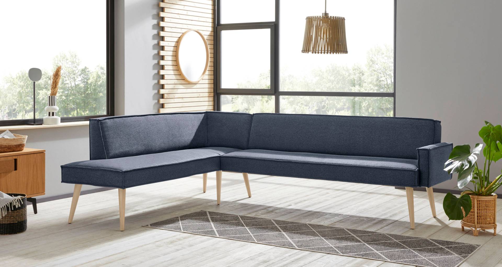 exxpo - sofa fashion Eckbank »Lungo, moderne Kedernaht, bequem und elegant, hoher Holzfuss«, hochwertige Detailverarbeitung, frei im Raum stellbar von exxpo - sofa fashion