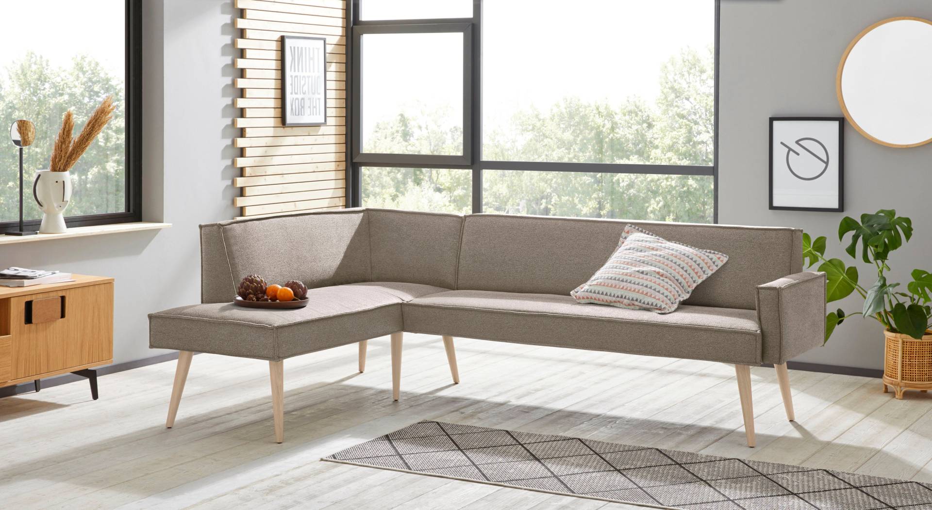 exxpo - sofa fashion Eckbank »Lungo, moderne Kedernaht, bequem und elegant, hoher Holzfuss«, hochwertige Detailverarbeitung, frei im Raum stellbar von exxpo - sofa fashion