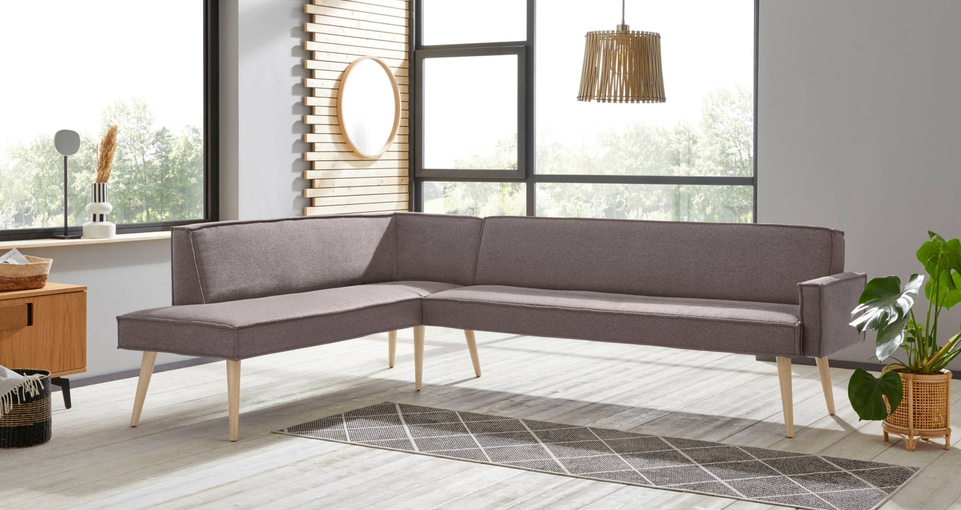 exxpo - sofa fashion Eckbank »Lungo, moderne Kedernaht, bequem und elegant, hoher Holzfuss«, hochwertige Detailverarbeitung, frei im Raum stellbar von exxpo - sofa fashion