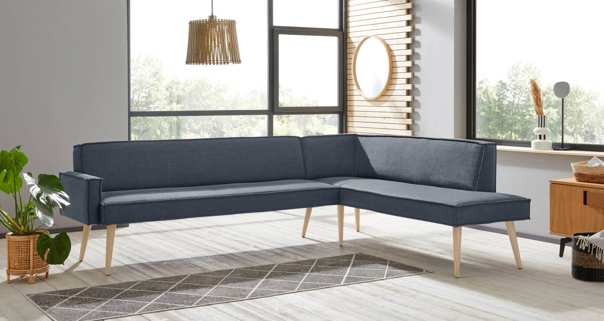 exxpo - sofa fashion Eckbank »Lungo, moderne Kedernaht, bequem und elegant, hoher Holzfuss«, hochwertige Detailverarbeitung, frei im Raum stellbar von exxpo - sofa fashion