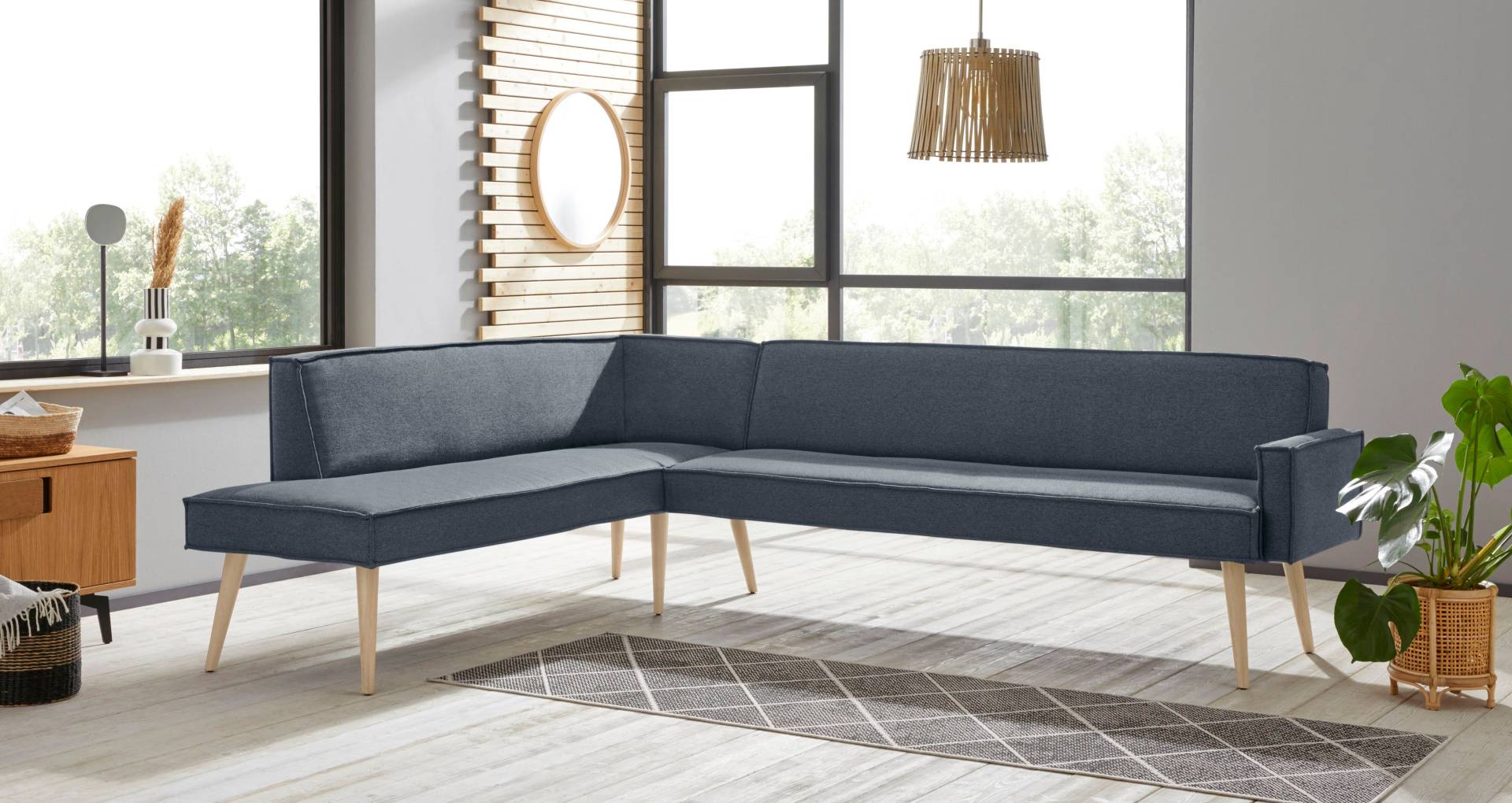 exxpo - sofa fashion Eckbank »Lungo, moderne Kedernaht, bequem und elegant, hoher Holzfuss«, hochwertige Detailverarbeitung, frei im Raum stellbar von exxpo - sofa fashion