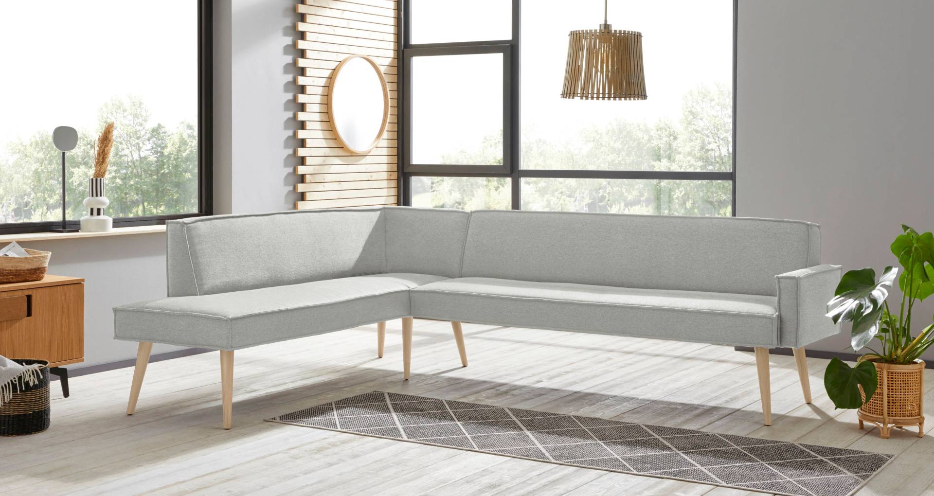 exxpo - sofa fashion Eckbank »Lungo, moderne Kedernaht, bequem und elegant, hoher Holzfuss«, hochwertige Detailverarbeitung, frei im Raum stellbar von exxpo - sofa fashion