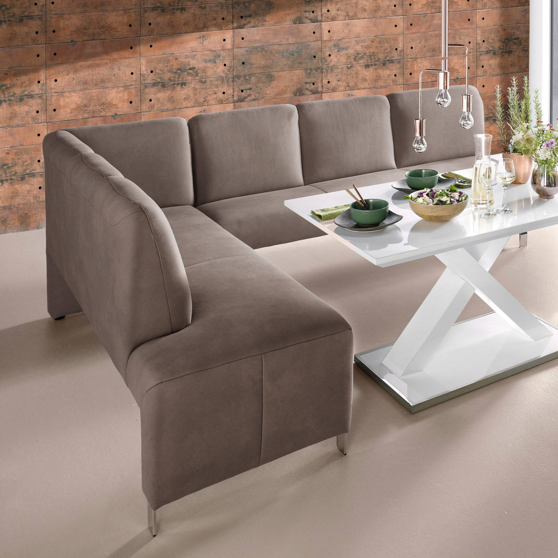 exxpo - sofa fashion Eckbank »Intenso, modern, wahlweise in Leder oder Textil, 264/197 cm (B/T)«, hohe Bodenfreiheit, frei im Raum stellbar, hoher Sitzkomfort von exxpo - sofa fashion