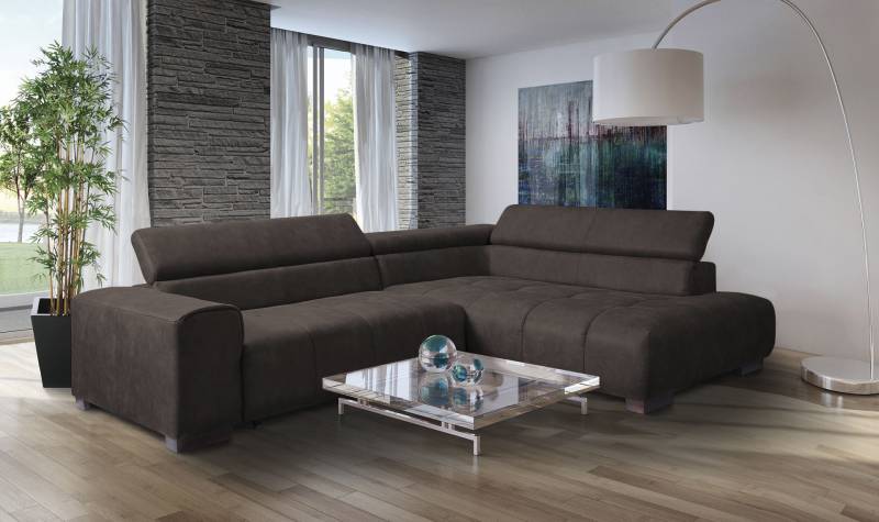 exxpo - sofa fashion Ecksofa »Positano, hoher Sitzkomfort, bequem, aufwendige Detailverarbeitung«, 3 verstellbare Kopfstützen, wahlw. mit Bettfunktion und Kissen, L-Form von exxpo - sofa fashion