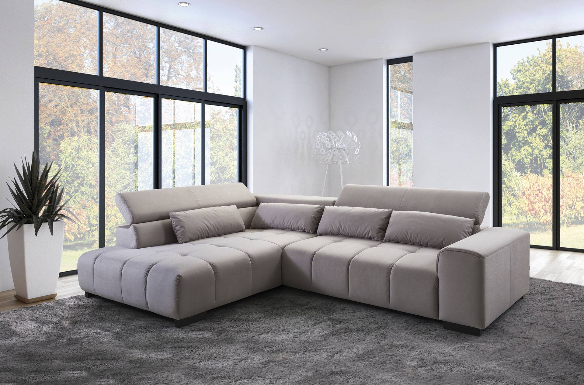 exxpo - sofa fashion Ecksofa »Positano, hoher Sitzkomfort, bequem, aufwendige Detailverarbeitung«, 3 verstellbare Kopfstützen, wahlw. mit Bettfunktion und Kissen, L-Form von exxpo - sofa fashion