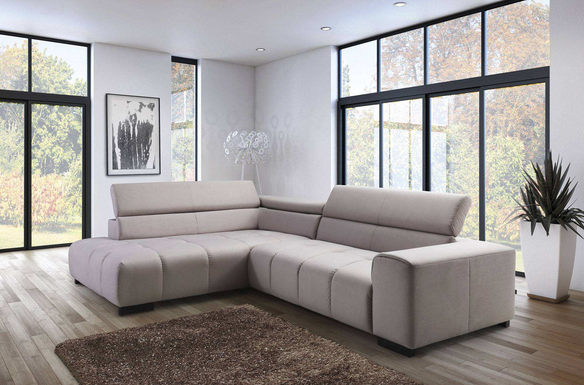 exxpo - sofa fashion Ecksofa »Positano, hoher Sitzkomfort, bequem, aufwendige Detailverarbeitung«, 3 verstellbare Kopfstützen, wahlw. mit Bettfunktion und Kissen, L-Form von exxpo - sofa fashion