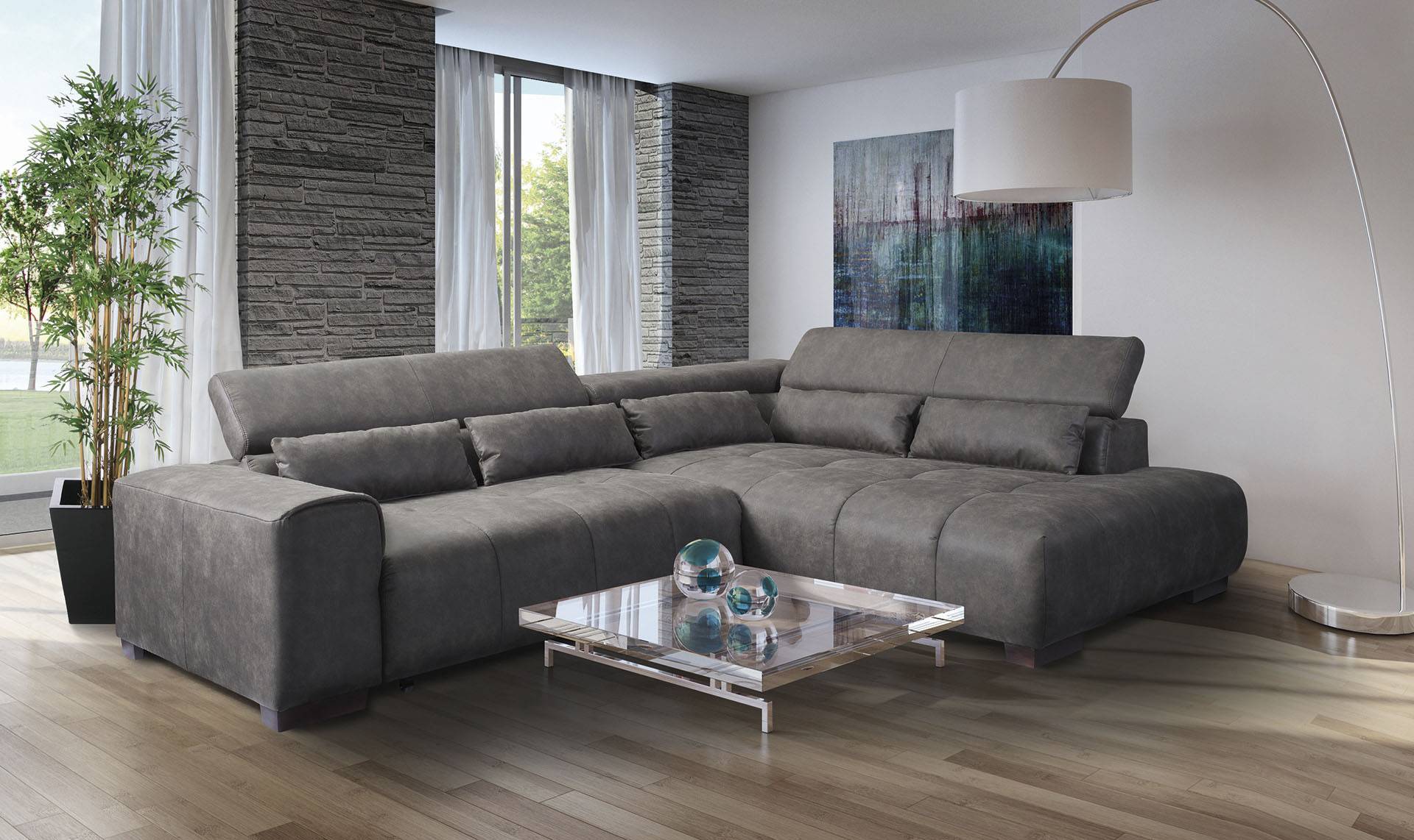 exxpo - sofa fashion Ecksofa »Positano, hoher Sitzkomfort, bequem, aufwendige Detailverarbeitung«, 3 verstellbare Kopfstützen, wahlw. mit Bettfunktion und Kissen, L-Form von exxpo - sofa fashion