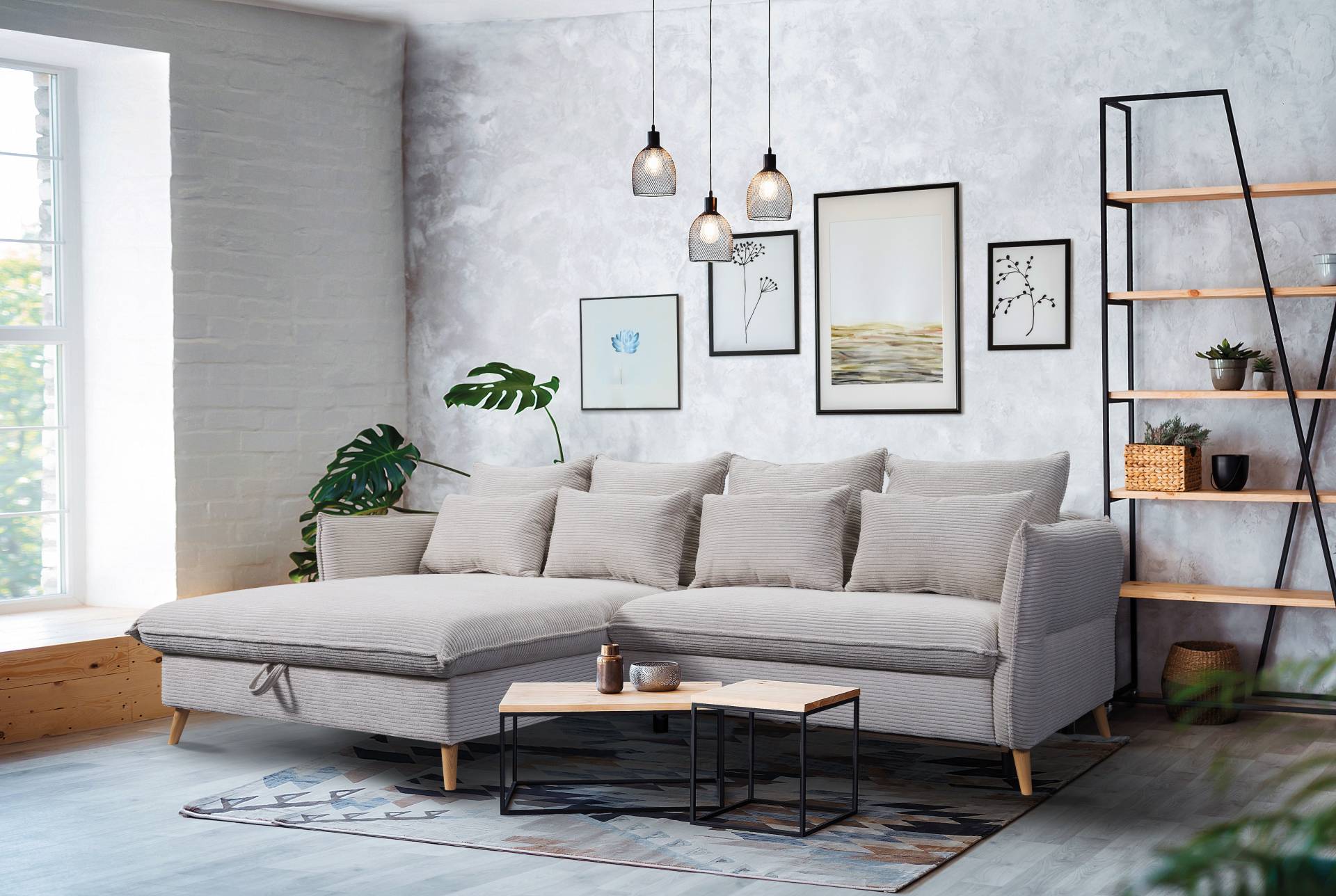 exxpo - sofa fashion Ecksofa »WALPY, elegant und modern, hoher Sitzkomfort, schmale Armlehnen«, L-Form, wahlweise mit Bettfunktion und Bettkasten, in Cord von exxpo - sofa fashion