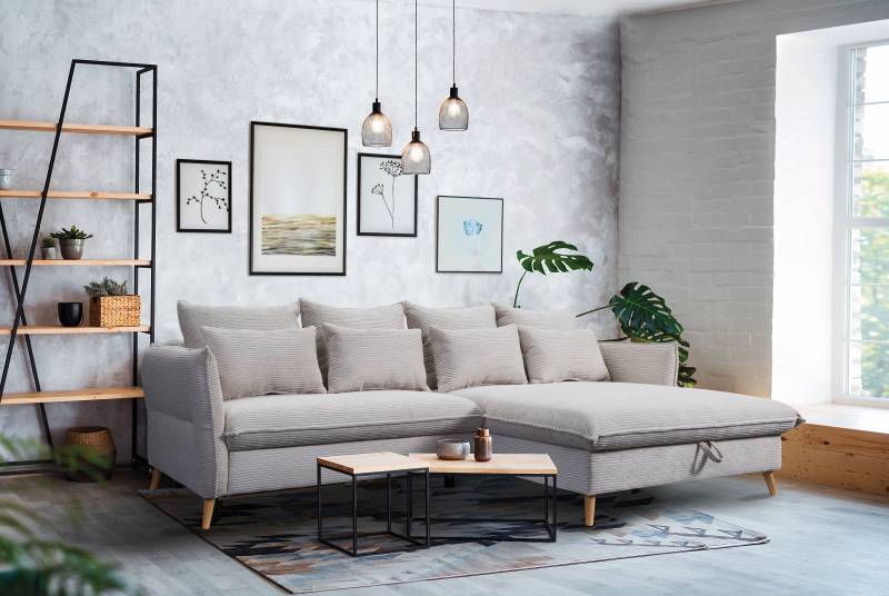 exxpo - sofa fashion Ecksofa »WALPY, elegant und modern, hoher Sitzkomfort, schmale Armlehnen«, L-Form, wahlweise mit Bettfunktion und Bettkasten, in Cord von exxpo - sofa fashion