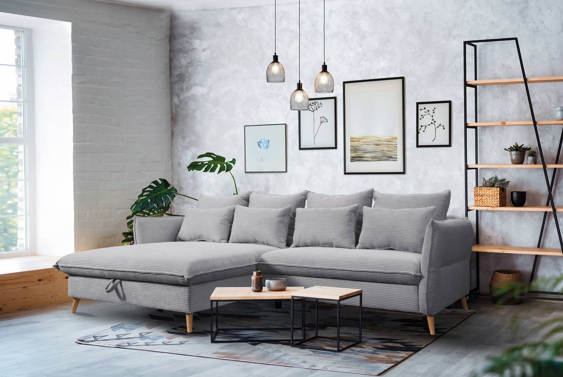 exxpo - sofa fashion Ecksofa »WALPY, elegant und modern, hoher Sitzkomfort, schmale Armlehnen«, L-Form, wahlweise mit Bettfunktion und Bettkasten, in Cord von exxpo - sofa fashion