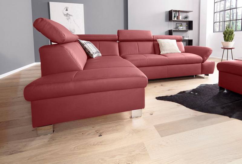 exxpo - sofa fashion Ecksofa »Happy, modern und bequem, L-Form«, inkl. Kopfteil- und Armlehnverstellung, wahlw. mit Bettfunktion, Leder von exxpo - sofa fashion