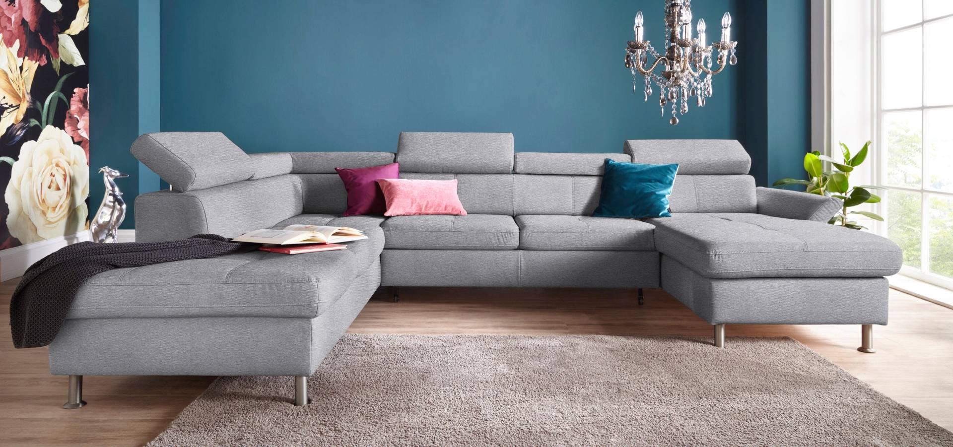 exxpo - sofa fashion Wohnlandschaft »Maretto, bequem und komfortabel, aufwendige Sitzsteppung, U-Form«, inkl. Kopfteilverstellung für mehr Sitzkomfort, wahlweise Bettfunktion von exxpo - sofa fashion