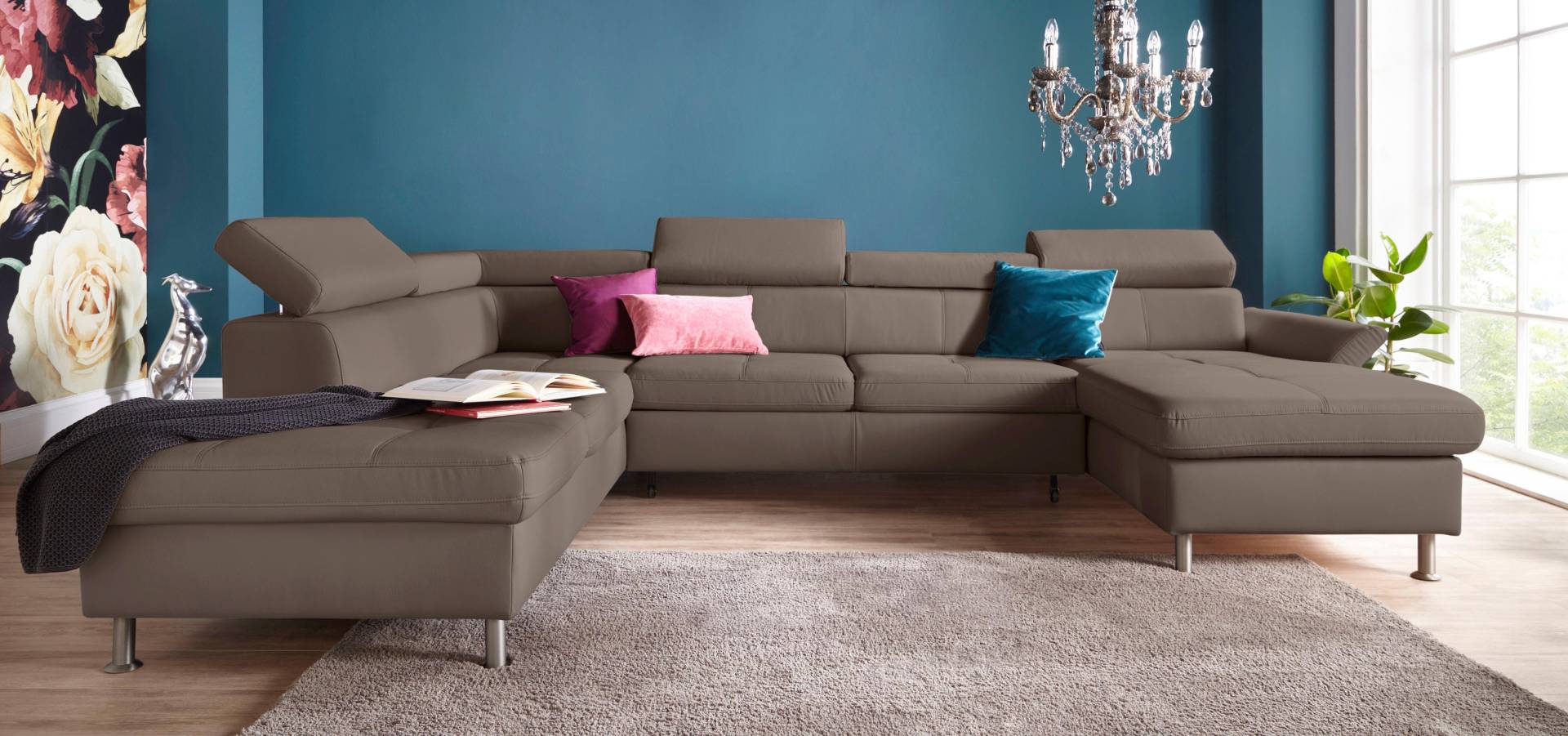 exxpo - sofa fashion Wohnlandschaft »Maretto, bequem und komfortabel, aufwendige Sitzsteppung, U-Form«, inkl. Kopfteilverstellung für mehr Sitzkomfort, wahlweise Bettfunktion von exxpo - sofa fashion