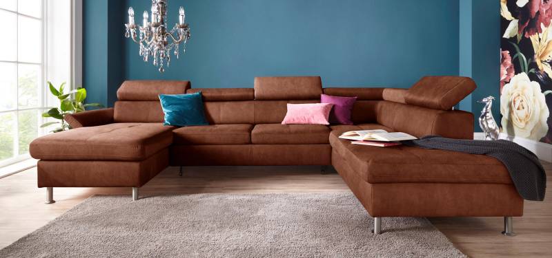 exxpo - sofa fashion Wohnlandschaft »Maretto, bequem und komfortabel, aufwendige Sitzsteppung, U-Form«, inkl. Kopfteilverstellung für mehr Sitzkomfort, wahlweise Bettfunktion von exxpo - sofa fashion