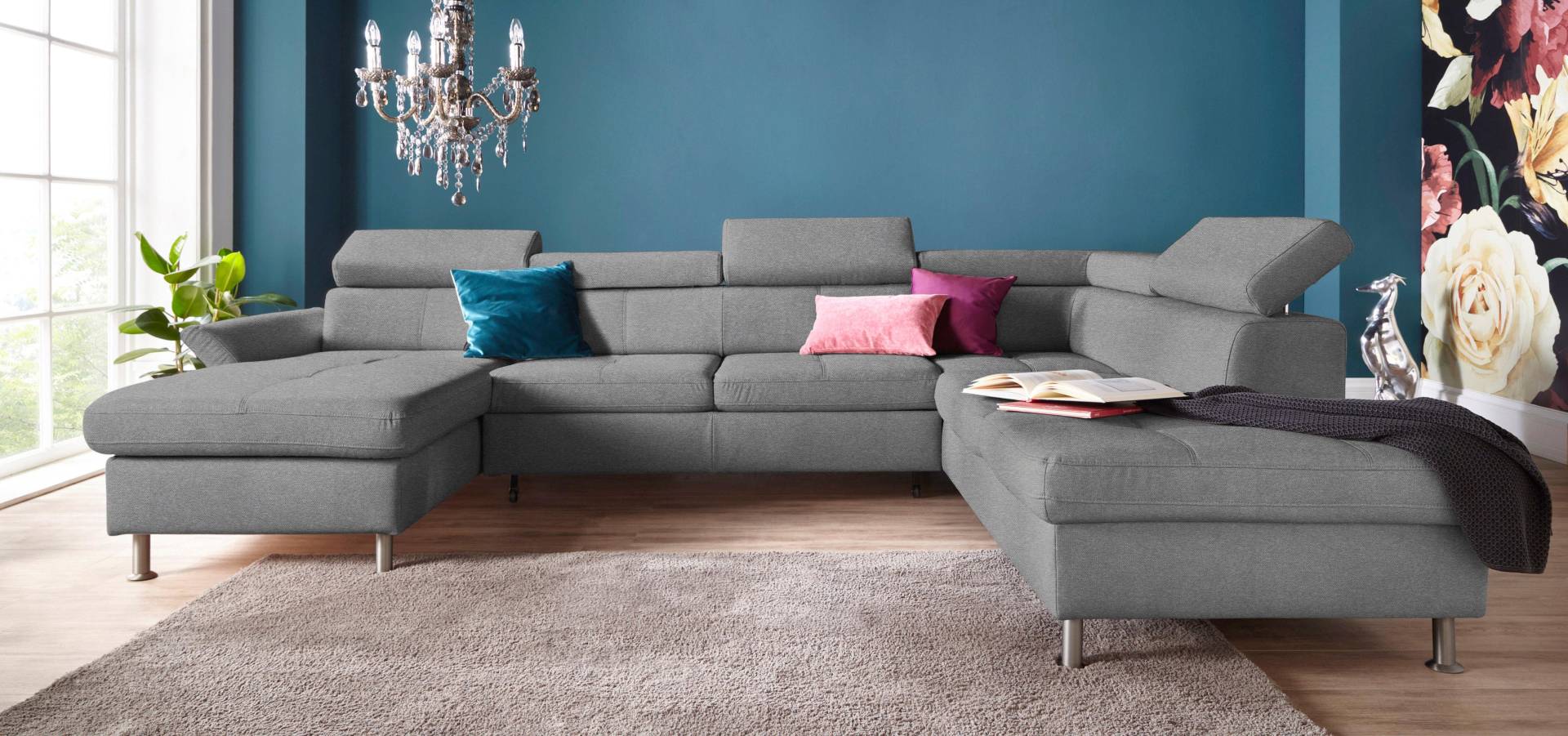 exxpo - sofa fashion Wohnlandschaft »Maretto, bequem und komfortabel, aufwendige Sitzsteppung, U-Form«, inkl. Kopfteilverstellung für mehr Sitzkomfort, wahlweise Bettfunktion von exxpo - sofa fashion