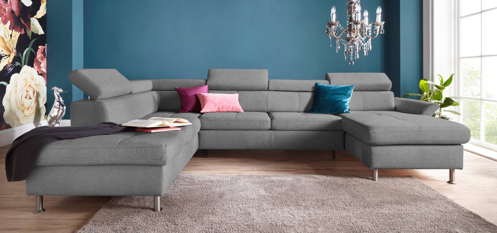 exxpo - sofa fashion Wohnlandschaft »Maretto, bequem und komfortabel, aufwendige Sitzsteppung, U-Form«, inkl. Kopfteilverstellung für mehr Sitzkomfort, wahlweise Bettfunktion von exxpo - sofa fashion