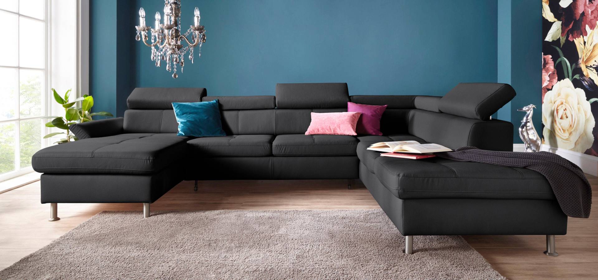 exxpo - sofa fashion Wohnlandschaft »Maretto, bequem und komfortabel, aufwendige Sitzsteppung, U-Form«, inkl. Kopfteilverstellung für mehr Sitzkomfort, wahlweise Bettfunktion von exxpo - sofa fashion