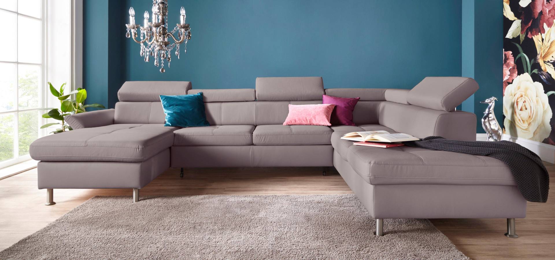 exxpo - sofa fashion Wohnlandschaft »Maretto, bequem und komfortabel, aufwendige Sitzsteppung, U-Form«, inkl. Kopfteilverstellung für mehr Sitzkomfort, wahlweise Bettfunktion von exxpo - sofa fashion