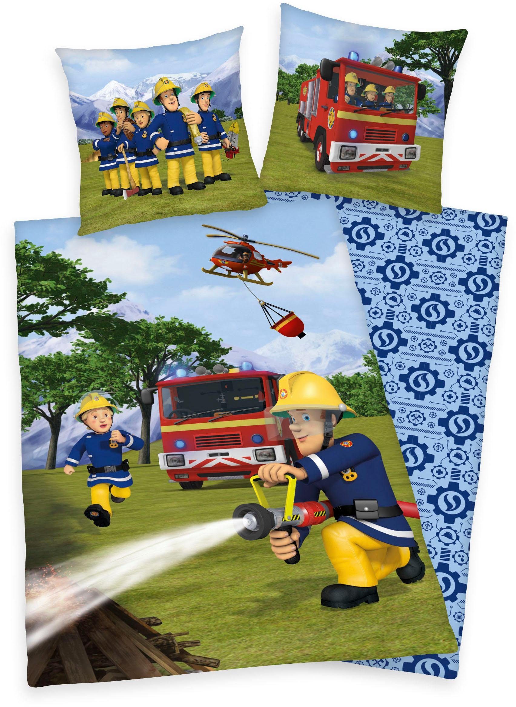 Feuerwehrmann Sam Kinderbettwäsche »Feuerwehrmann Sam«, mit Löschzug und Helikopter von feuerwehrmann sam